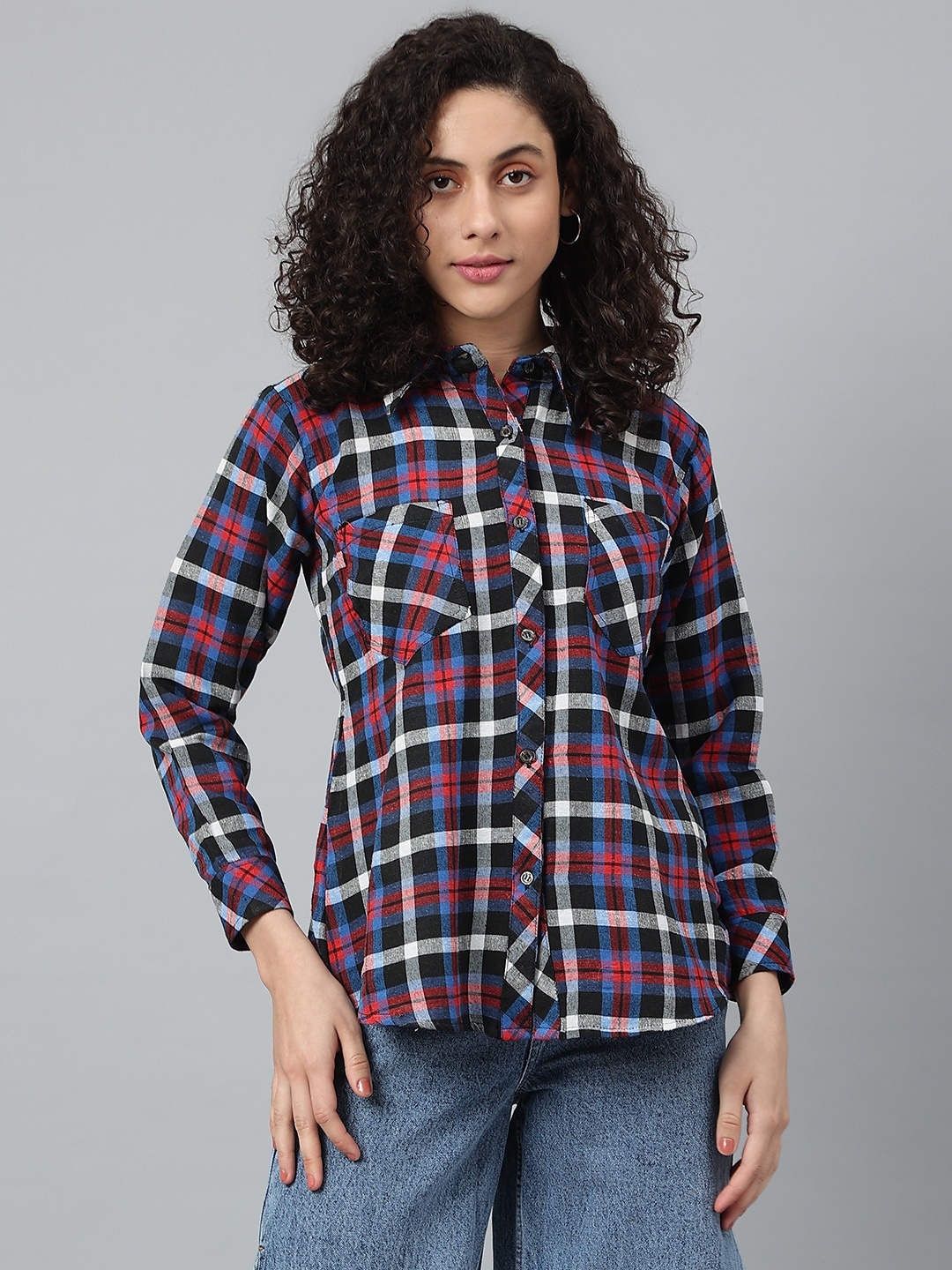 

Wabii Women Navy Blue Tartan Checked Casual Shirt