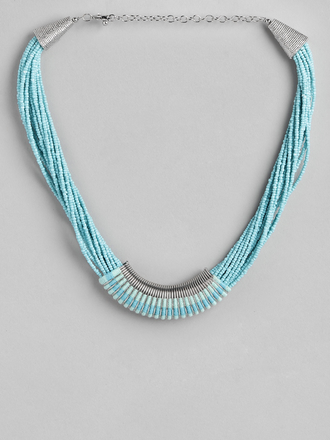 

RICHEERA Blue & Silver-Toned Silver-Plated Beaded Necklace