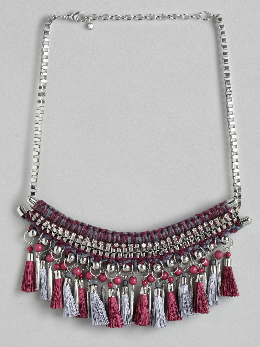 

RICHEERA Purple & Silver-Toned Tasselled Statement Necklace