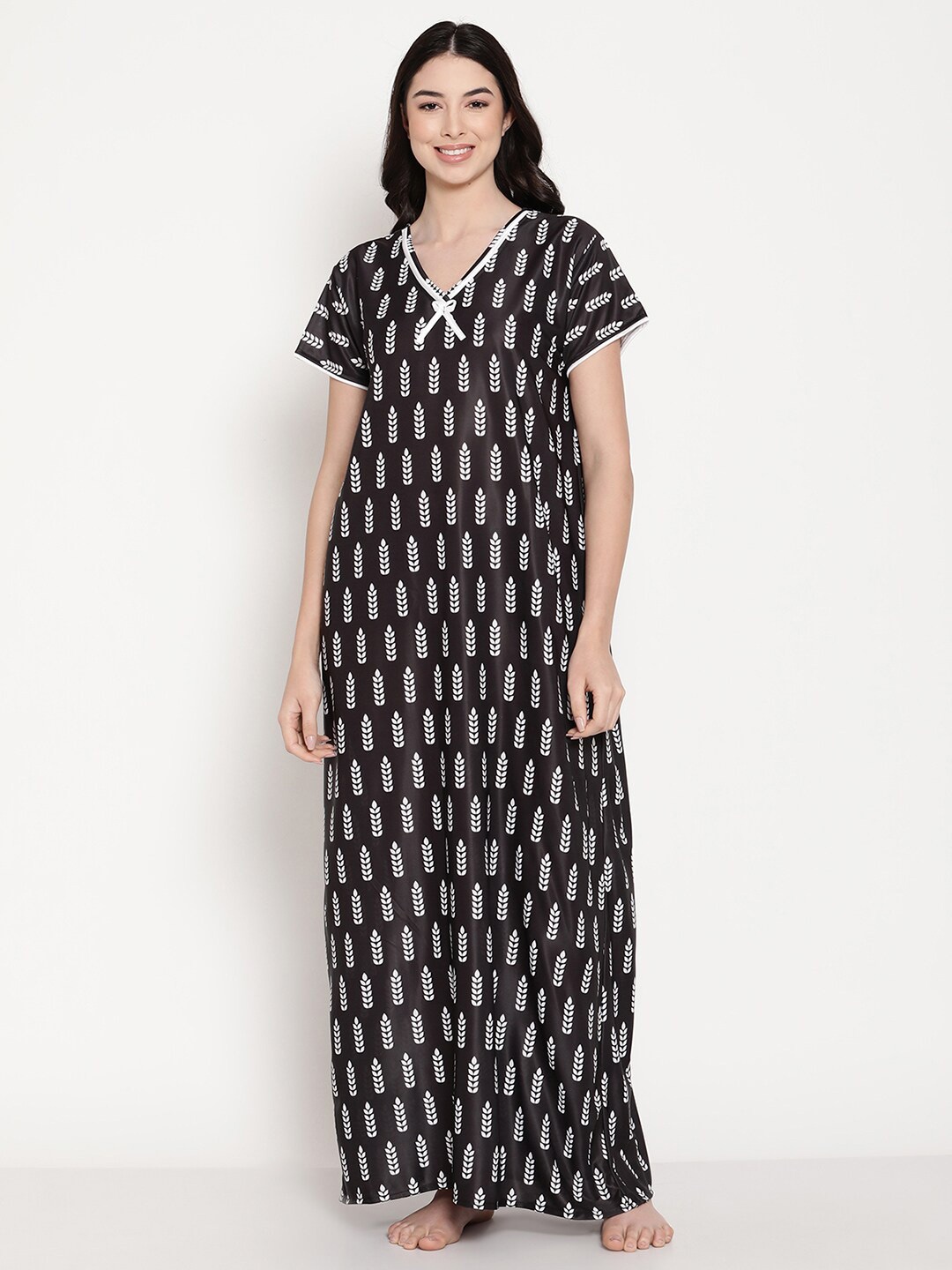 

Secret Wish Black Printed Maxi Nightdress
