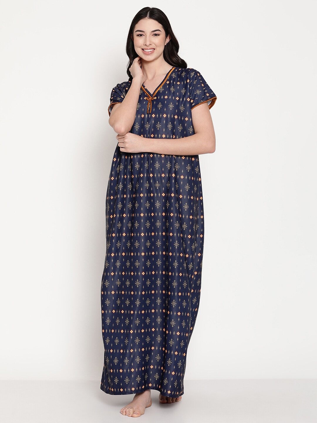 

Secret Wish Navy Blue Printed Maxi Nightdress