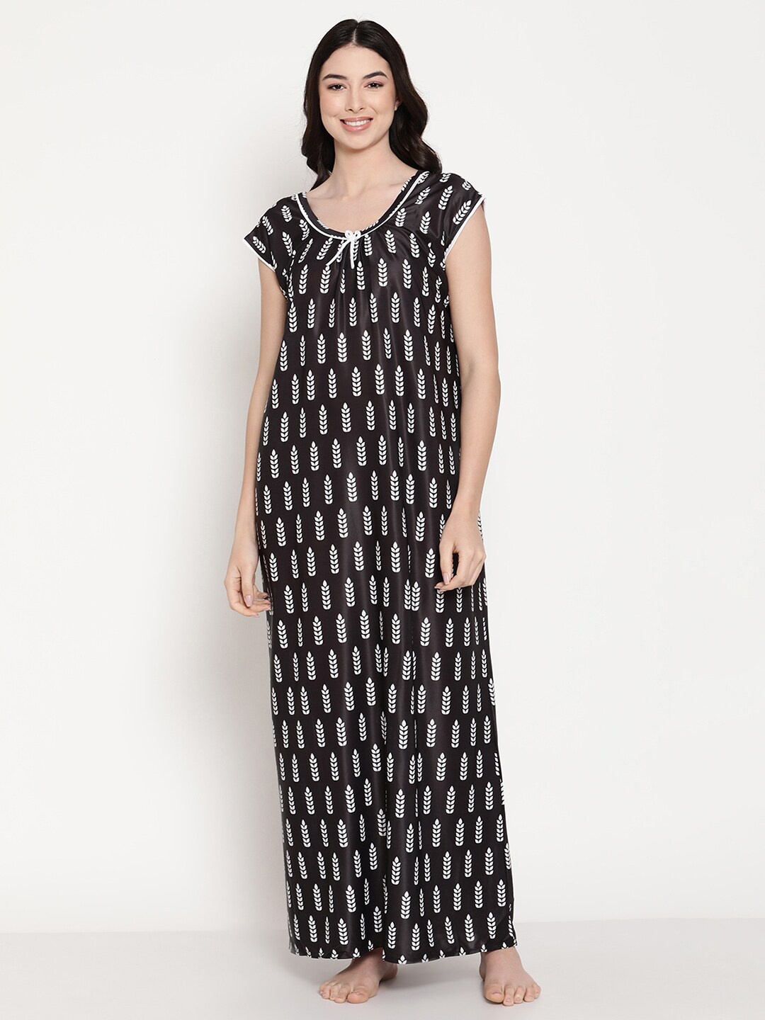 

Secret Wish Black Printed Maxi Nightdress