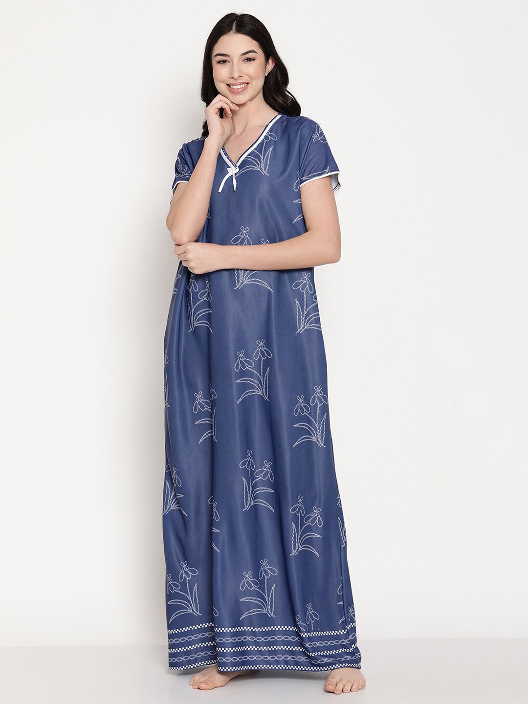 

Secret Wish Blue Printed Maxi Nightdress