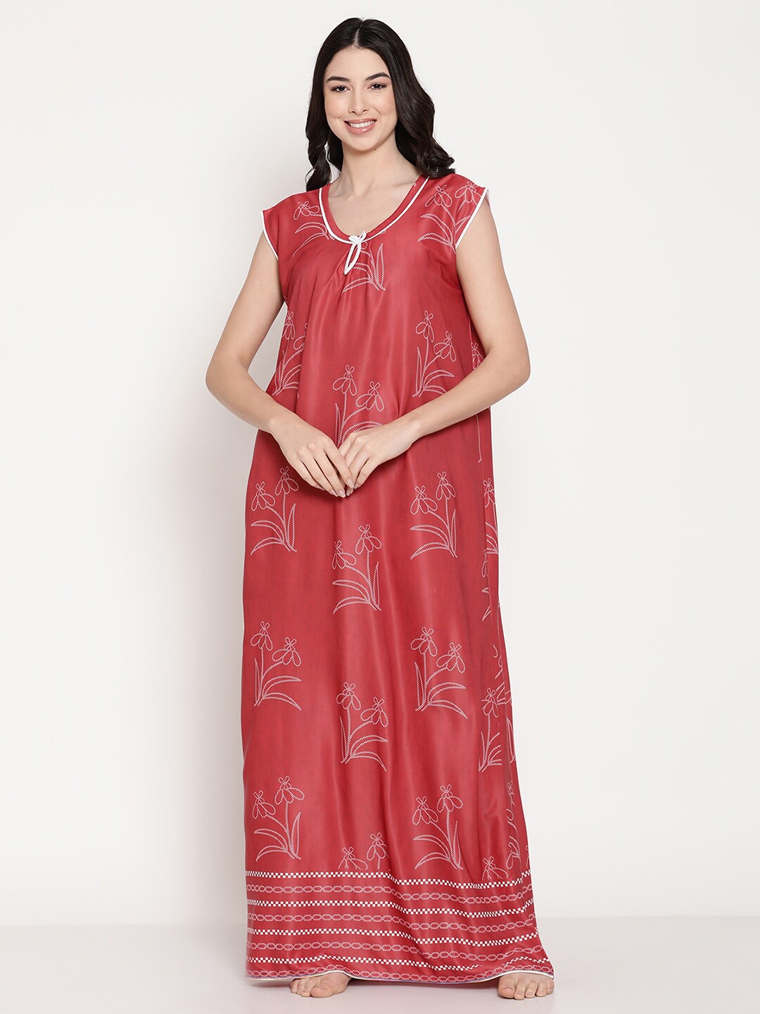 

Secret Wish Women Red Printed Maxi Nightdress