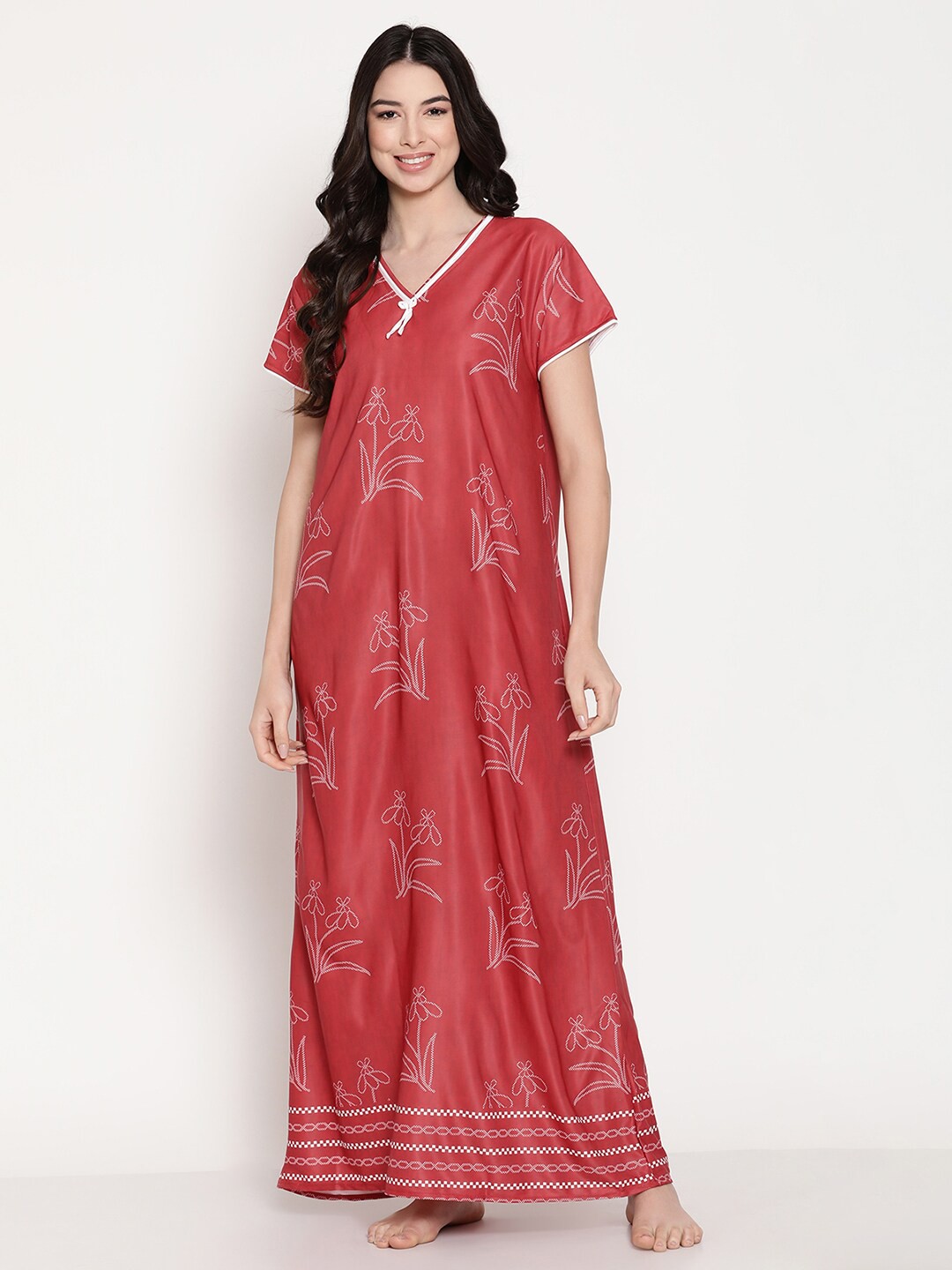 

Secret Wish Red Printed Maxi Nightdress