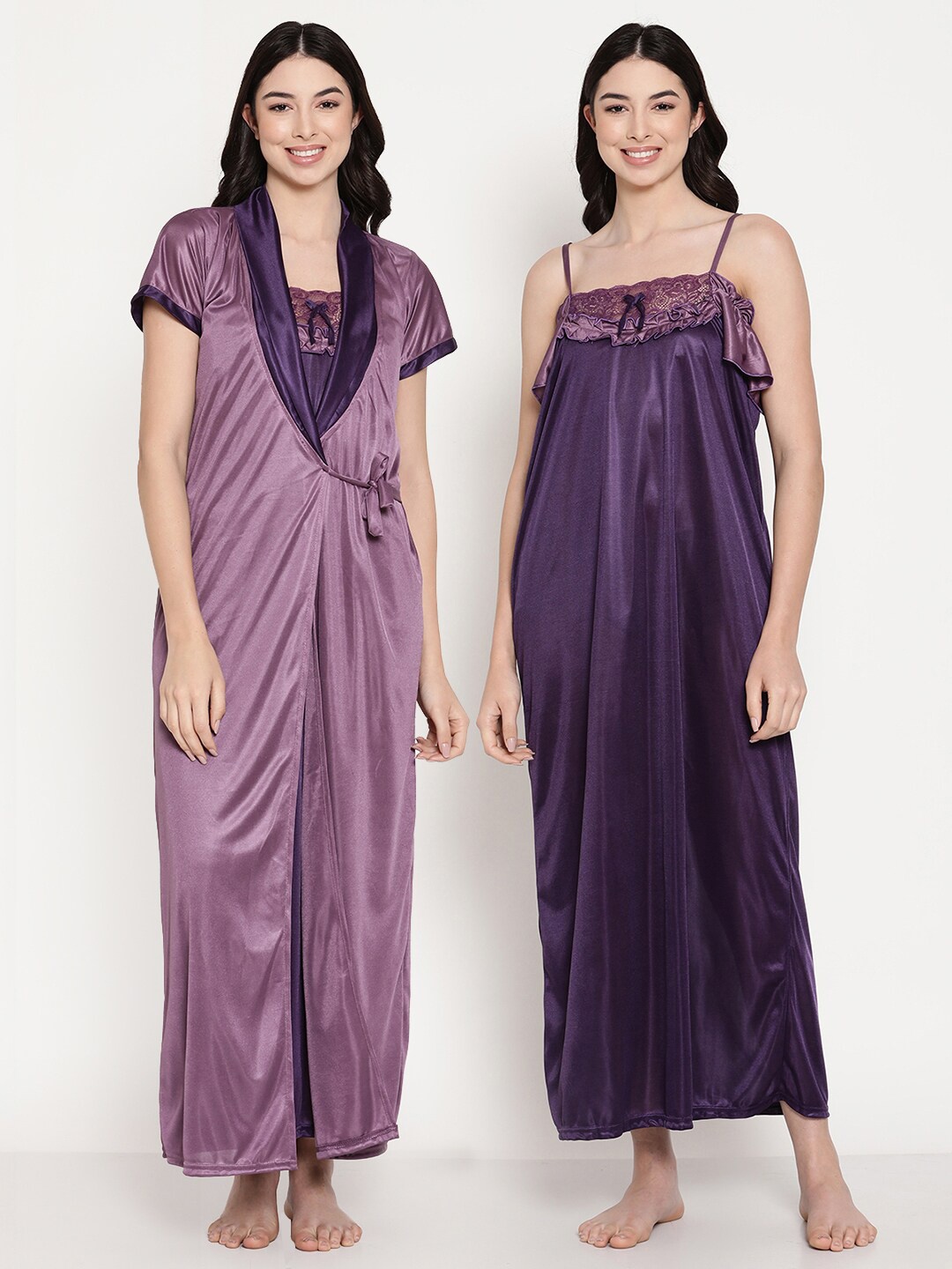 

Secret Wish Pack Of 2 Purple Satin Maxi Nightdress