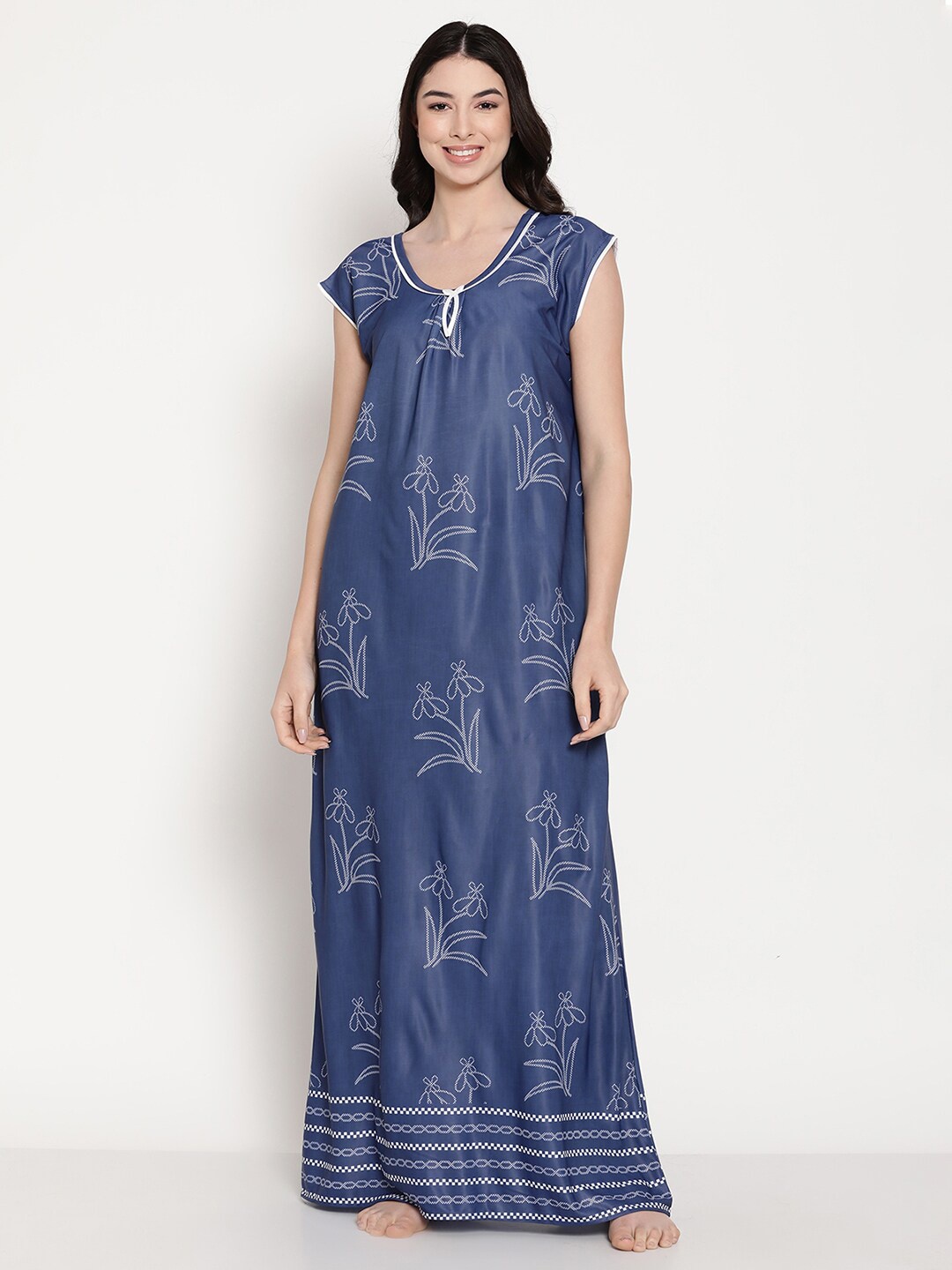 

Secret Wish Blue & White Printed Maxi Nightdress