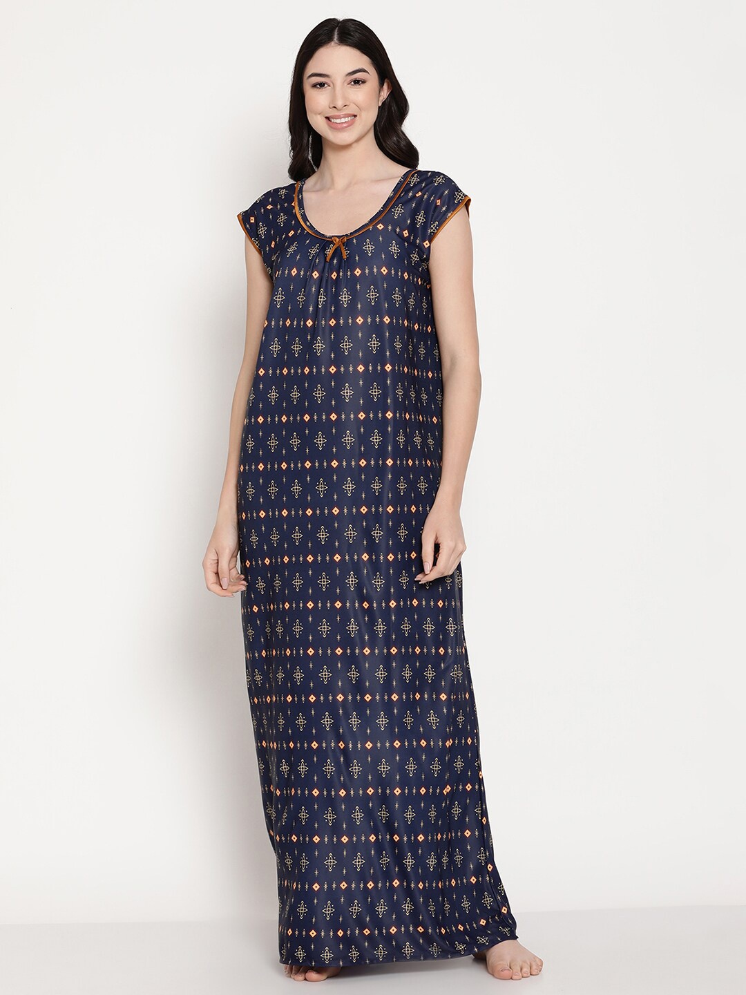 

Secret Wish Navy Blue Printed Maxi Nightdress