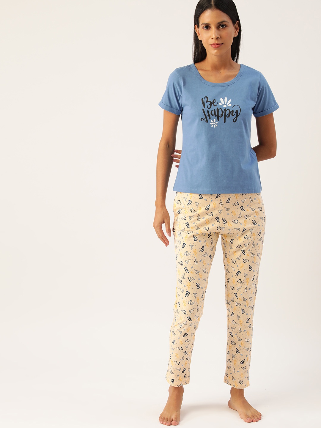 

ETC Women Blue & Beige Printed Pure Cotton Night suit