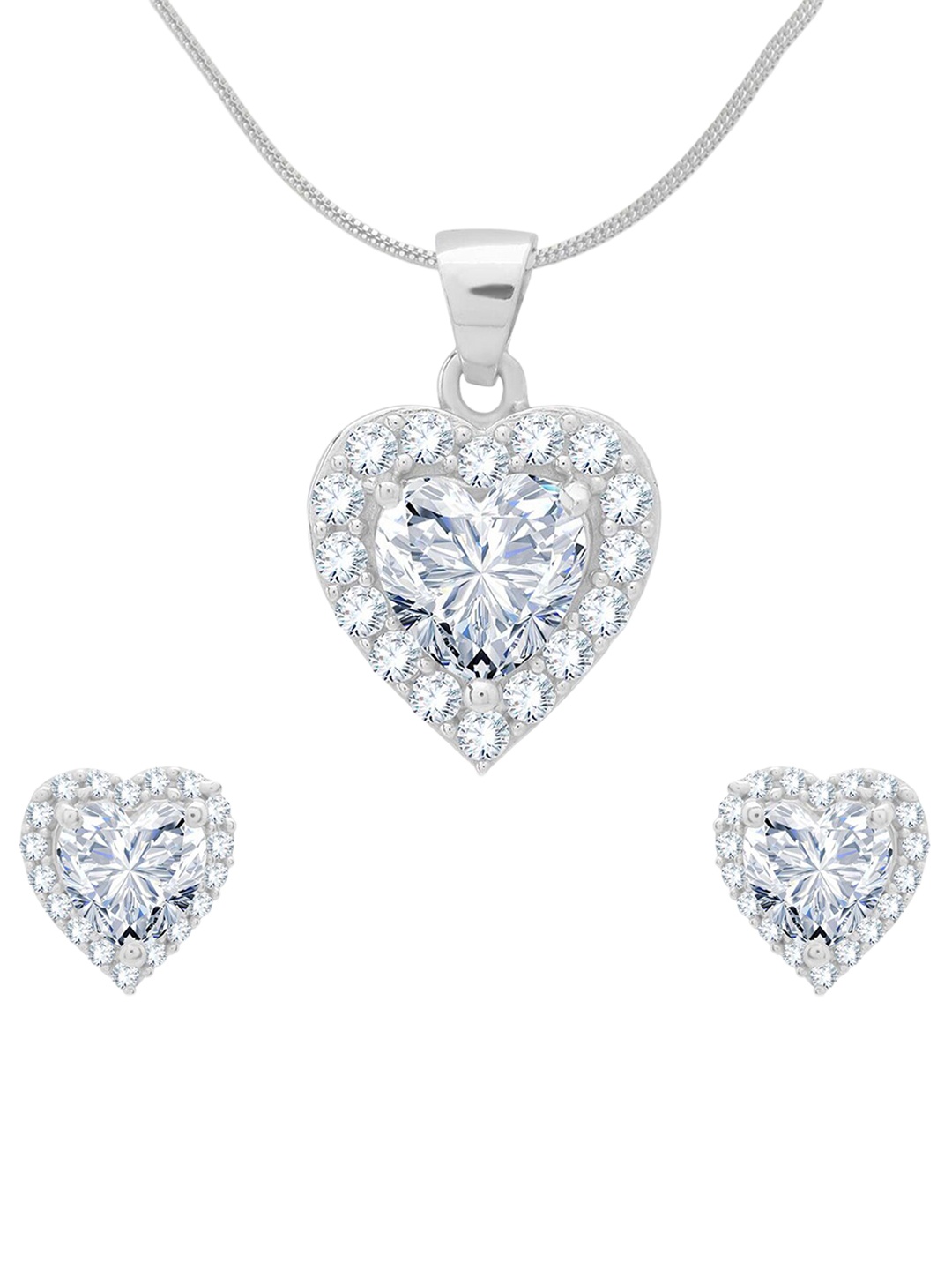 

ANAYRA Women 925 Sterling Silver Silver-Plated White Stone Studded Jewellery Set