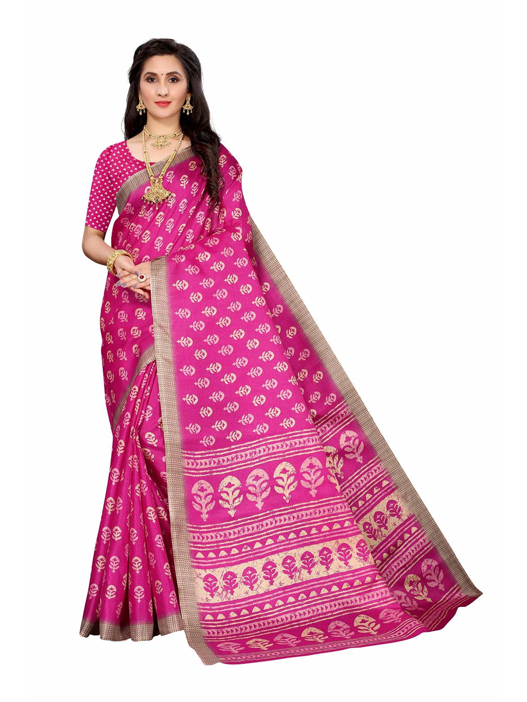 

AADVIKA Pink & White Floral Cotton Blend Saree