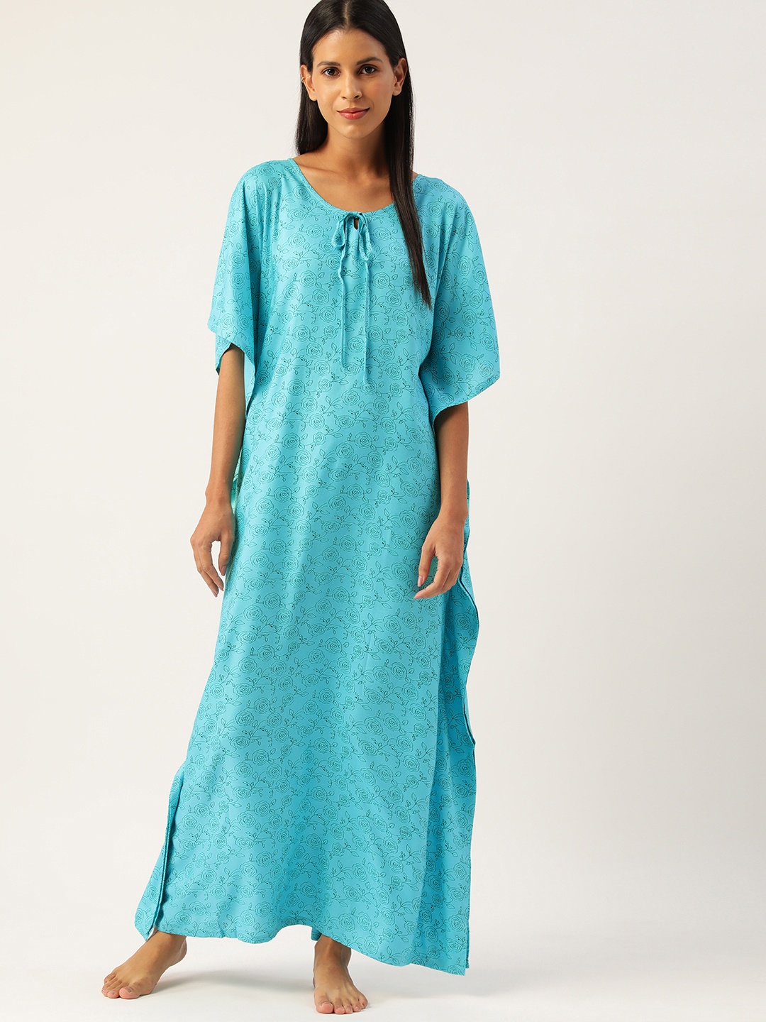 

ETC Turquoise Blue Floral Printed Maxi Nightdress