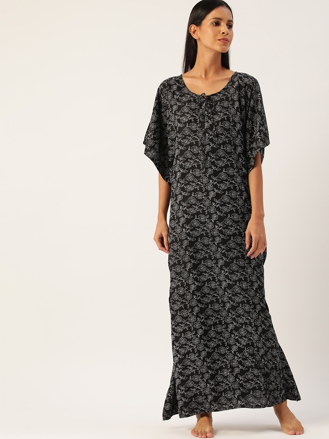 

ETC Navy Blue Printed Maxi Kaftan Nightdress