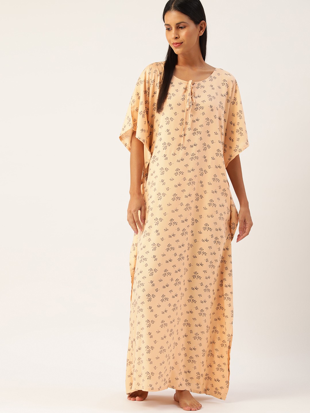 

ETC Peach-Coloured Printed Maxi Nightdress