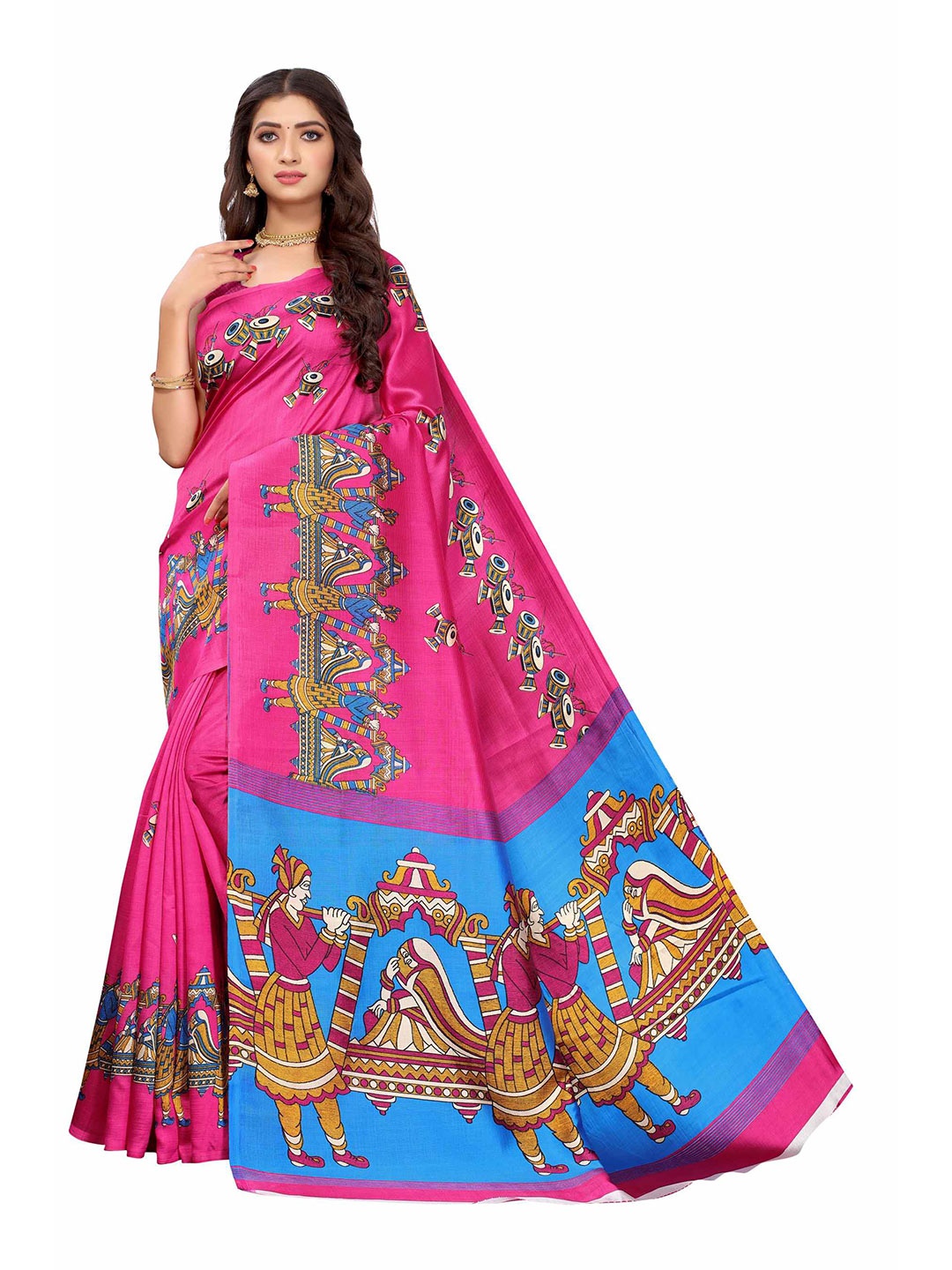 

AADVIKA Pink & Blue Ethnic Motifs Saree