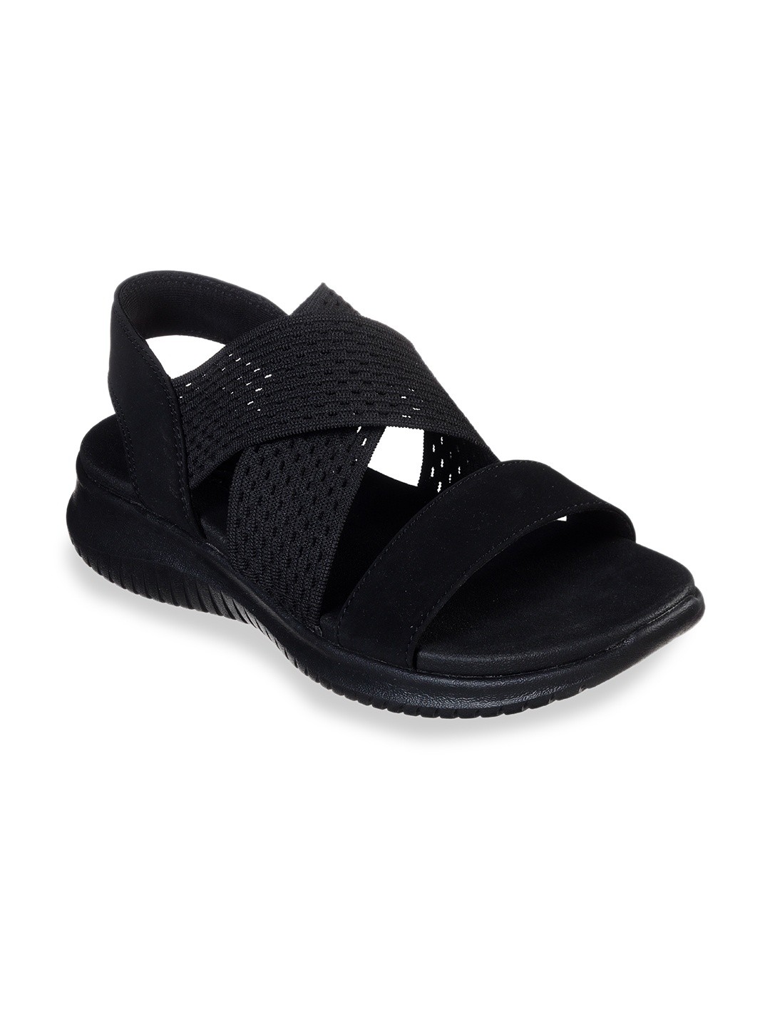 

Skechers Women Black Textured Open Toe Flats