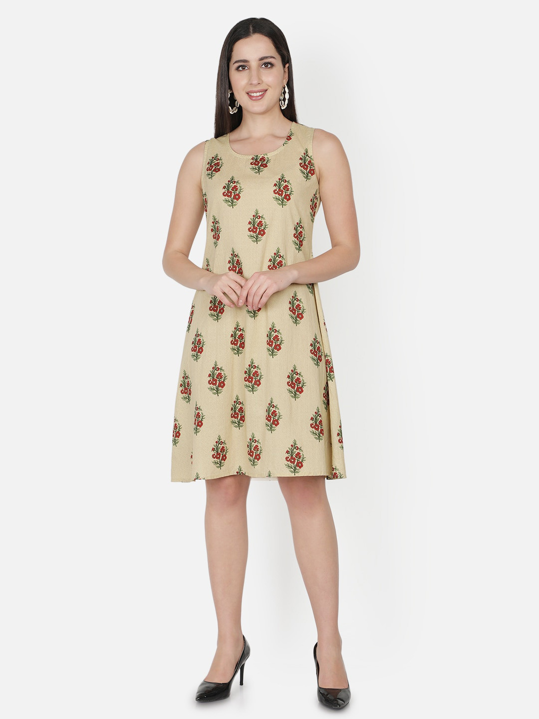 

TRISHLA INDIA Beige & Red Floral Dress