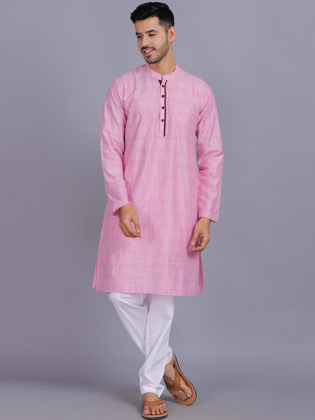

Waahiba Men Pink Striped Kurta with Pyjamas