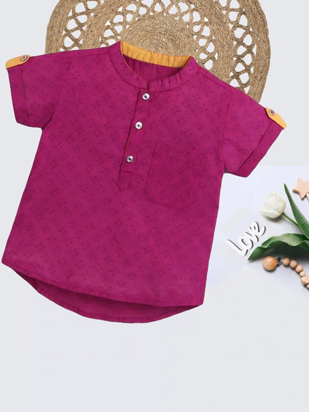

The Magic Wand Boys Purple Geometric Cotton Dobby Kurta