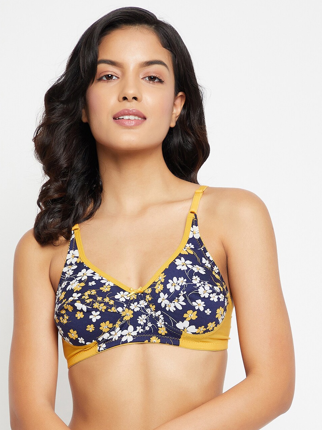 

Clovia Navy Blue & Mustard Floral Bra