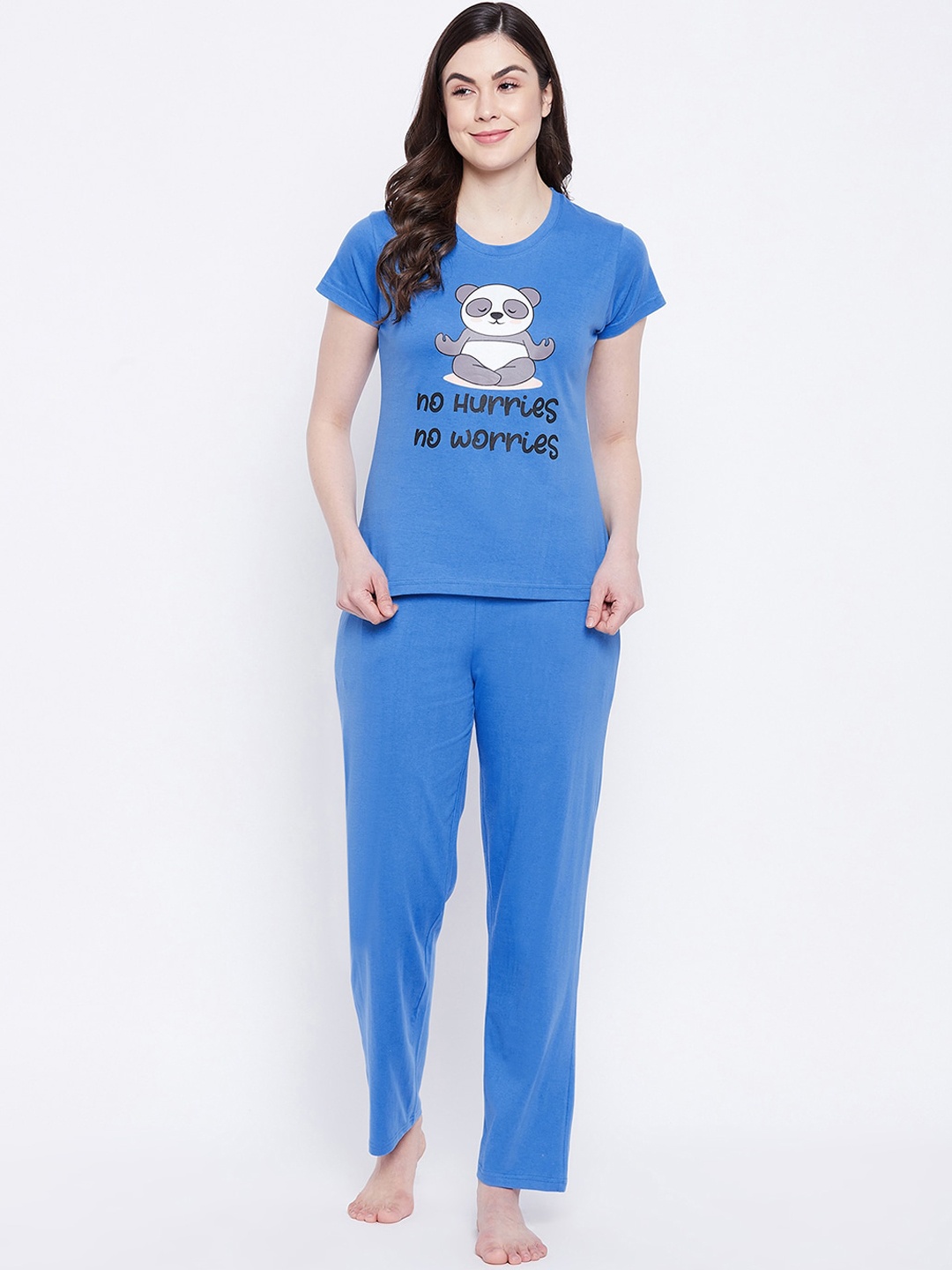 

Clovia Women Blue & White Printed Night suit