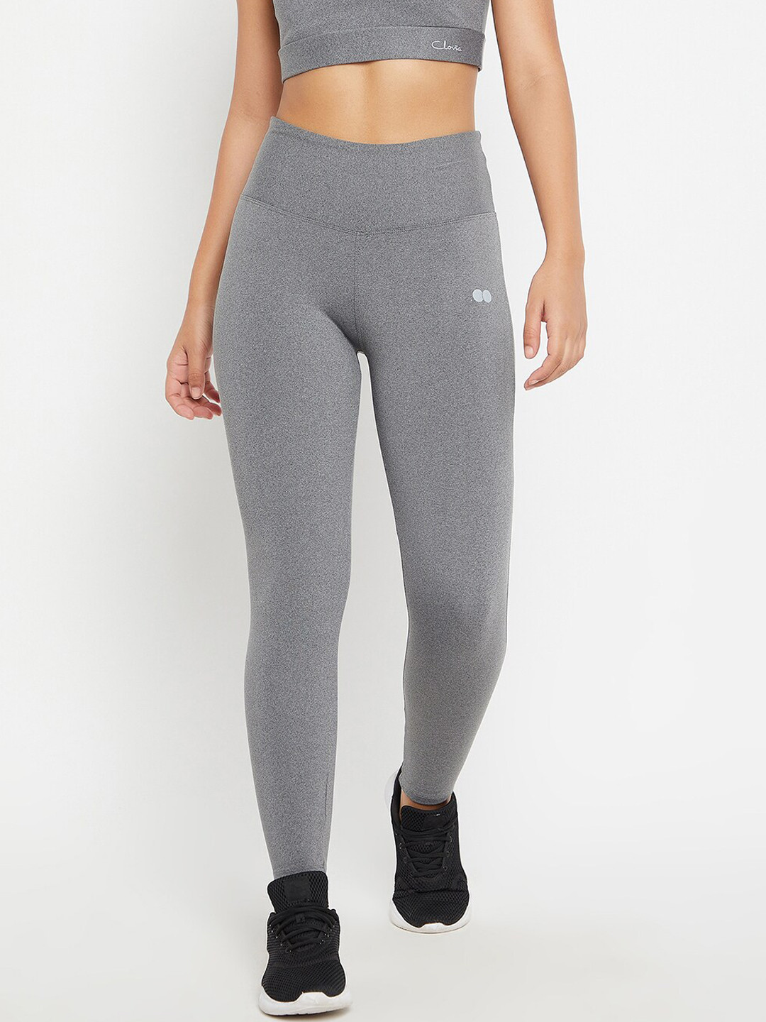 

Clovia Snug Fit Active High-Rise Ankle-Length Tights, Grey
