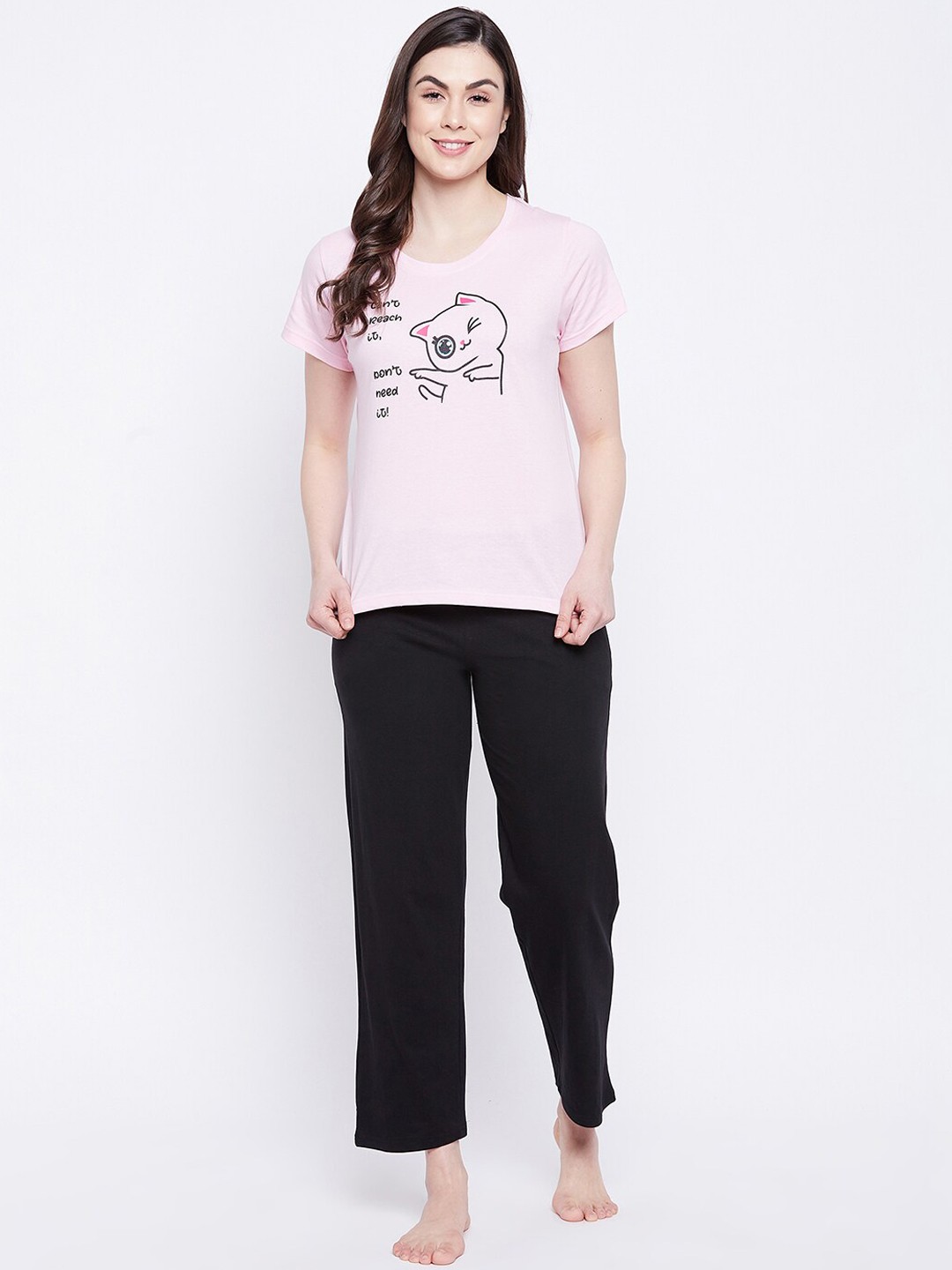 

Clovia Women Pink & Black Printed Night suit