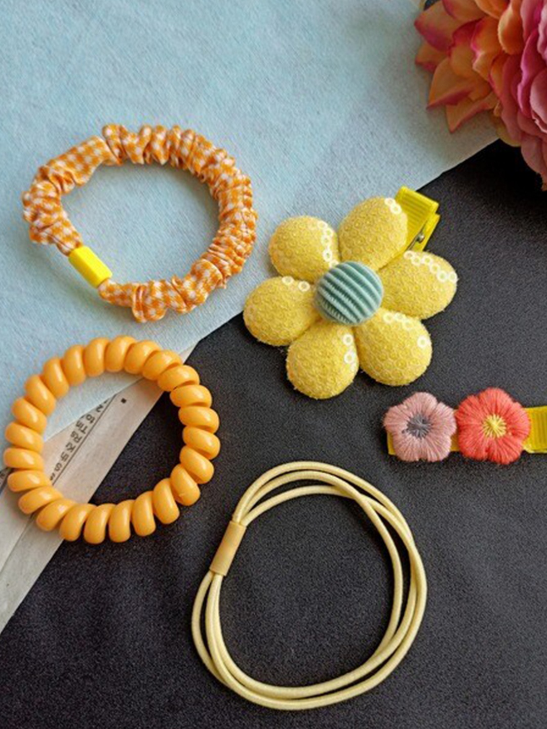 

ANNA CREATIONS Women Orange & Yellow Set of 5 Ponytail Holders