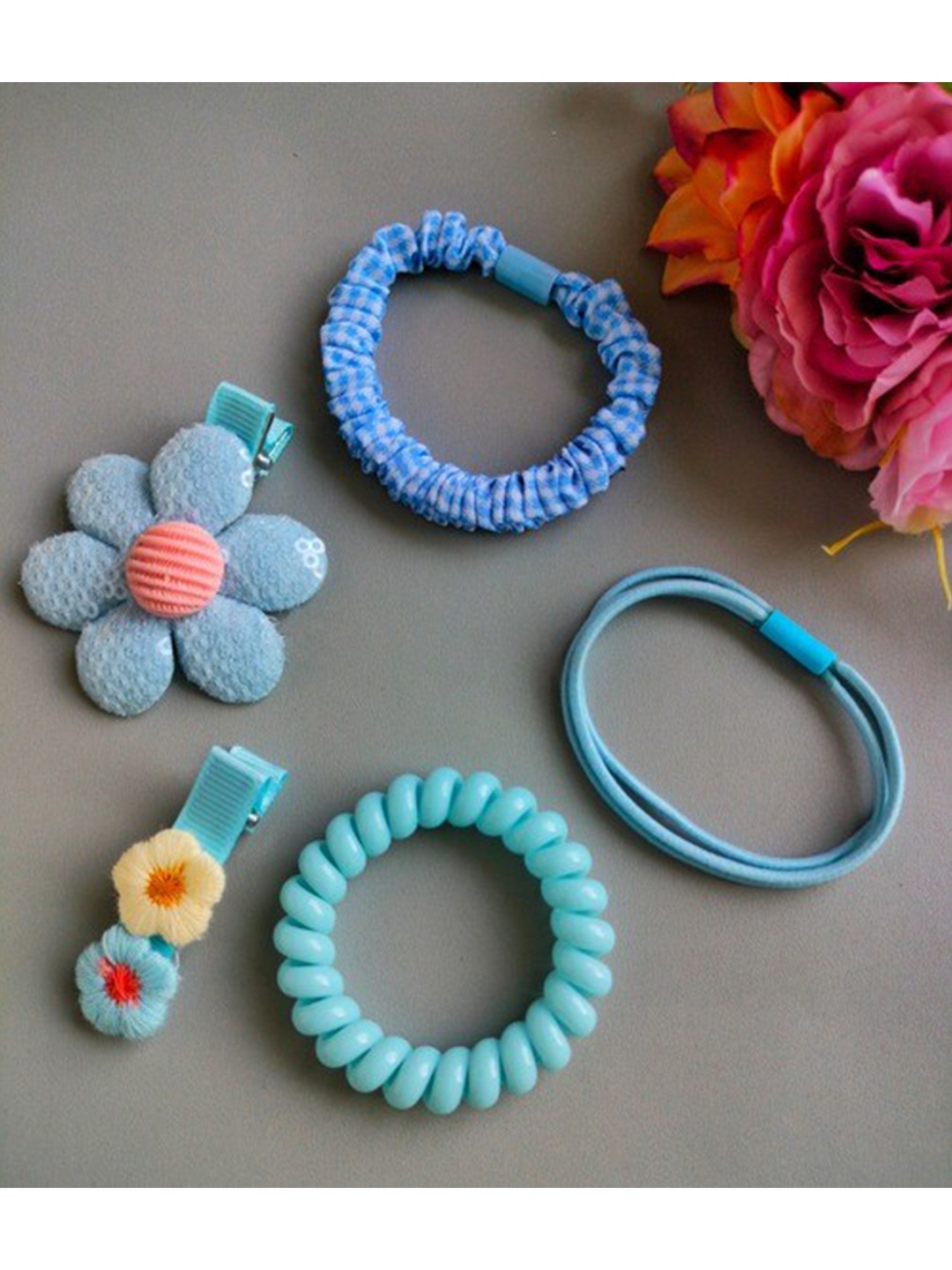 

ANNA CREATIONS Women Blue & Orange Set of 5 Ponytail Holders