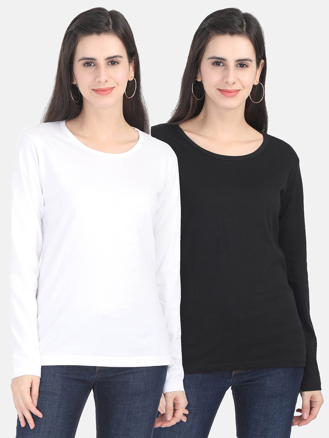 

Fleximaa Women Black & White Set Of 2 Cotton T-shirt
