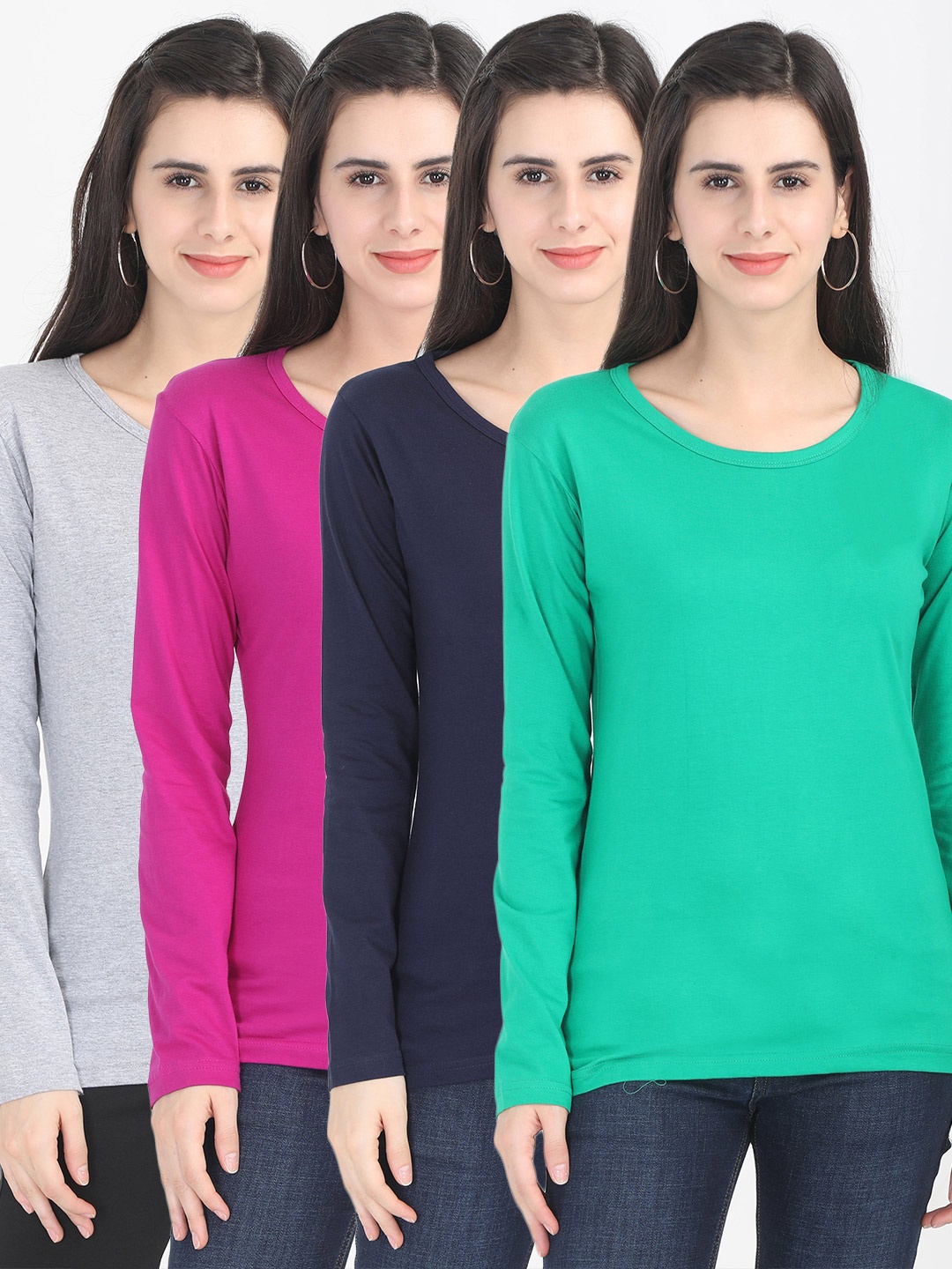 

Fleximaa Women Magenta & Grey Pack of 4 Cotton T-shirt