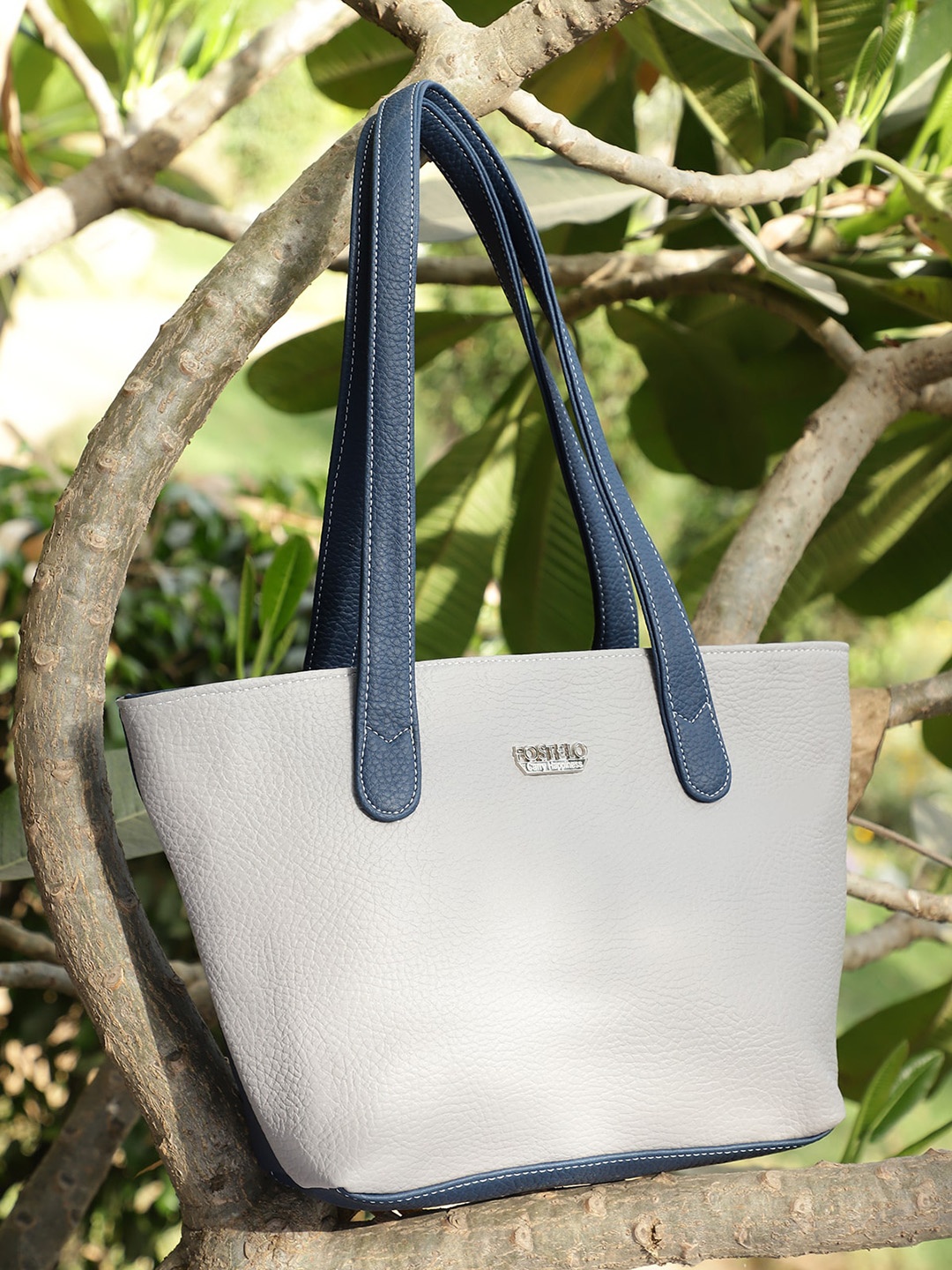 

Fostelo Grey Colourblocked Textured Shopper Shoulder Bag