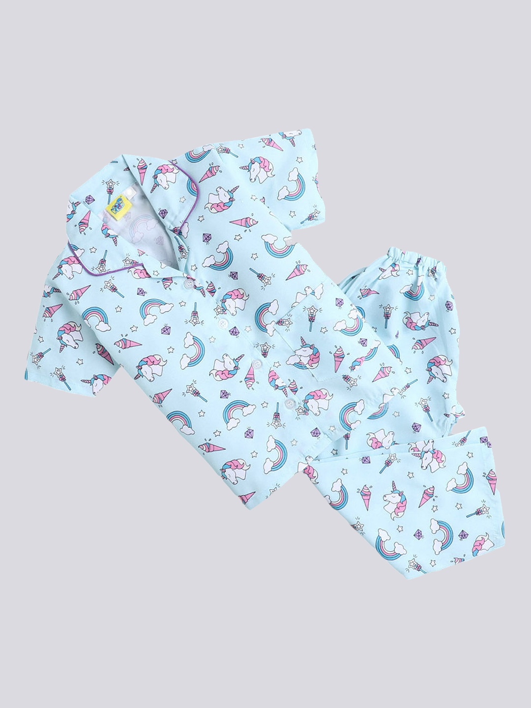 

The Magic Wand Kids Blue & Pink Printed Night suit