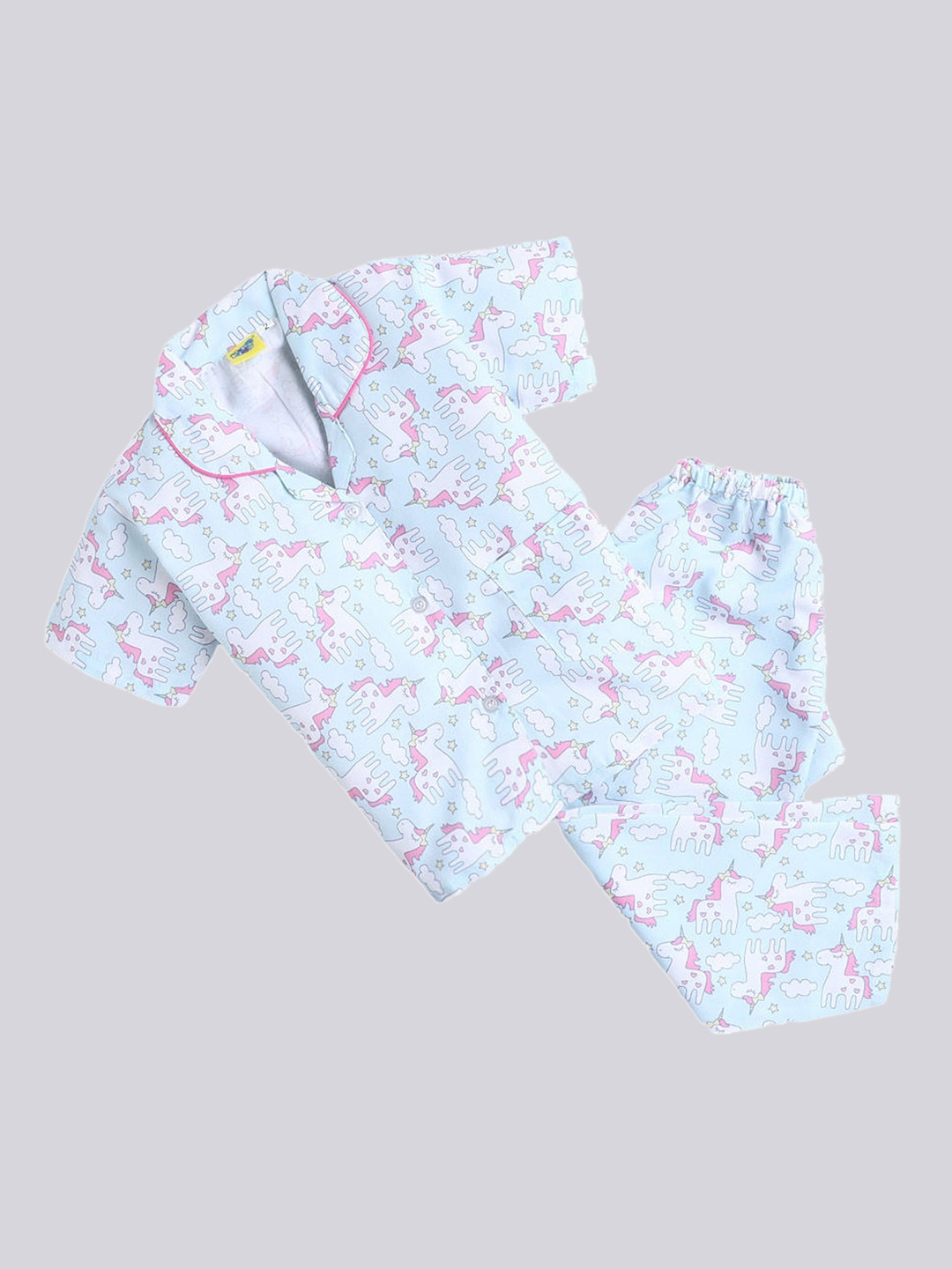 

The Magic Wand Unisex Kids Blue & Pink Printed Night suit