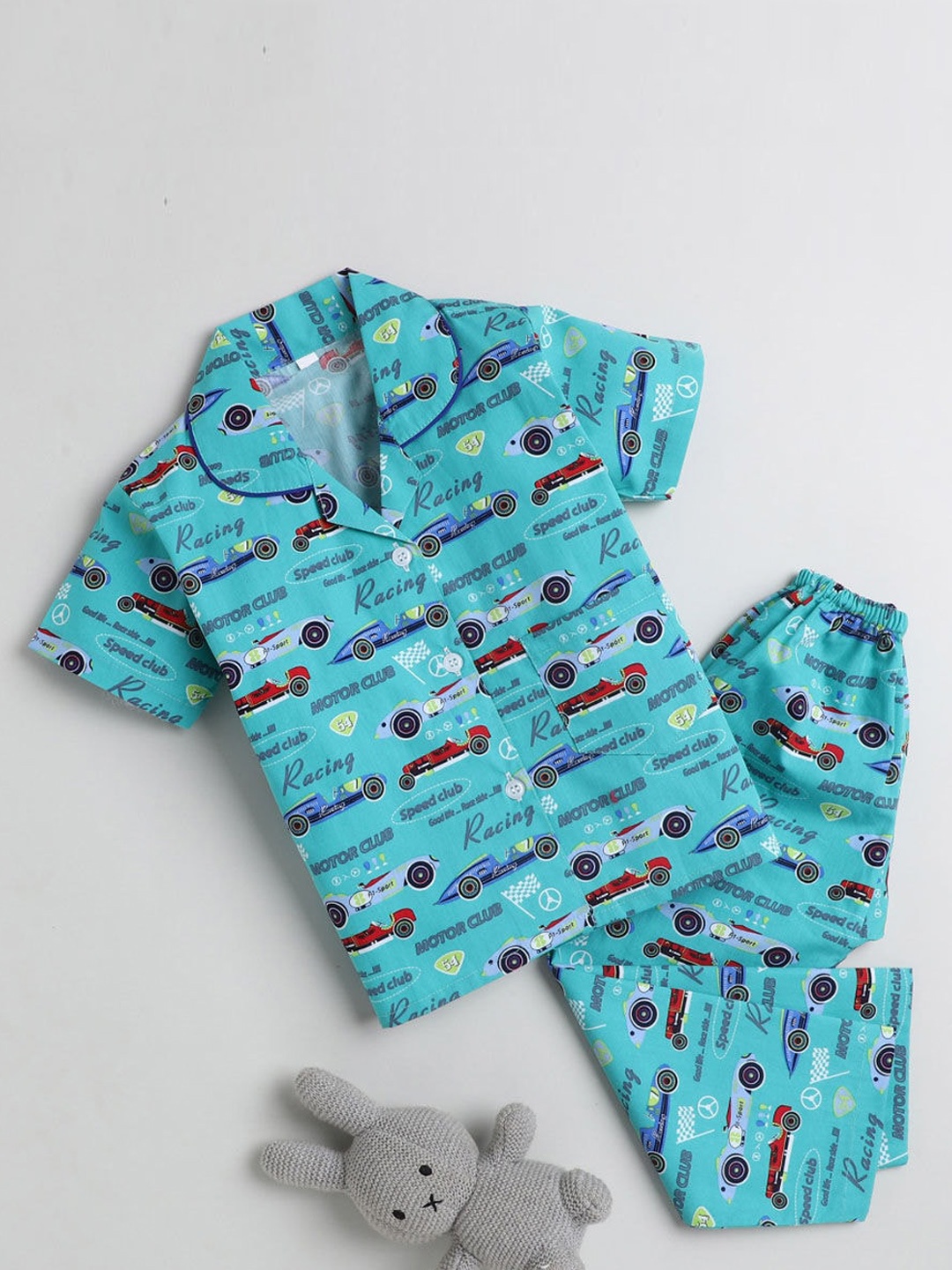 

The Magic Wand Kids Turquoise Blue & Red Printed Night suit