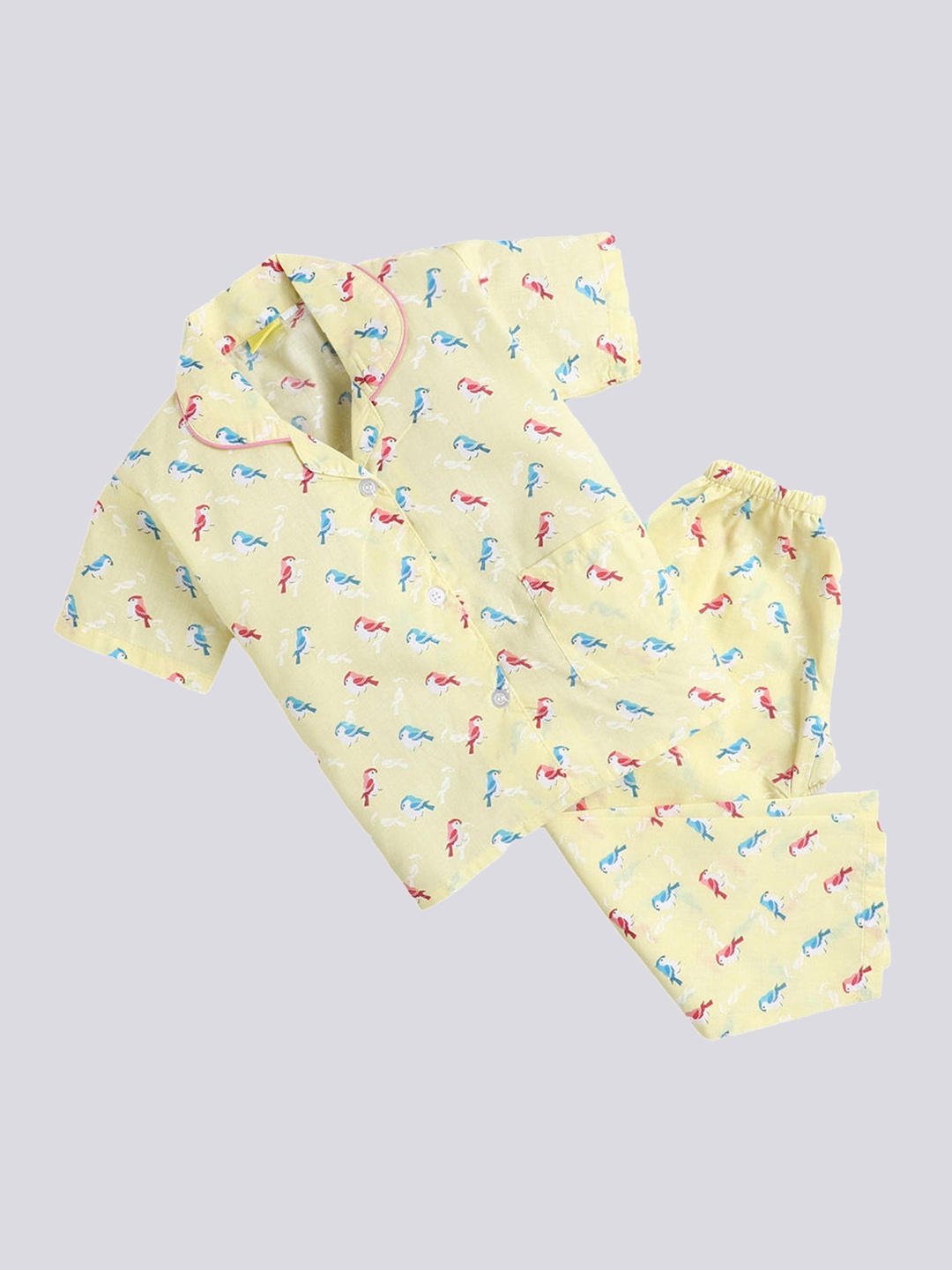 

The Magic Wand Unisex Kids Yellow & Blue Printed Night suit