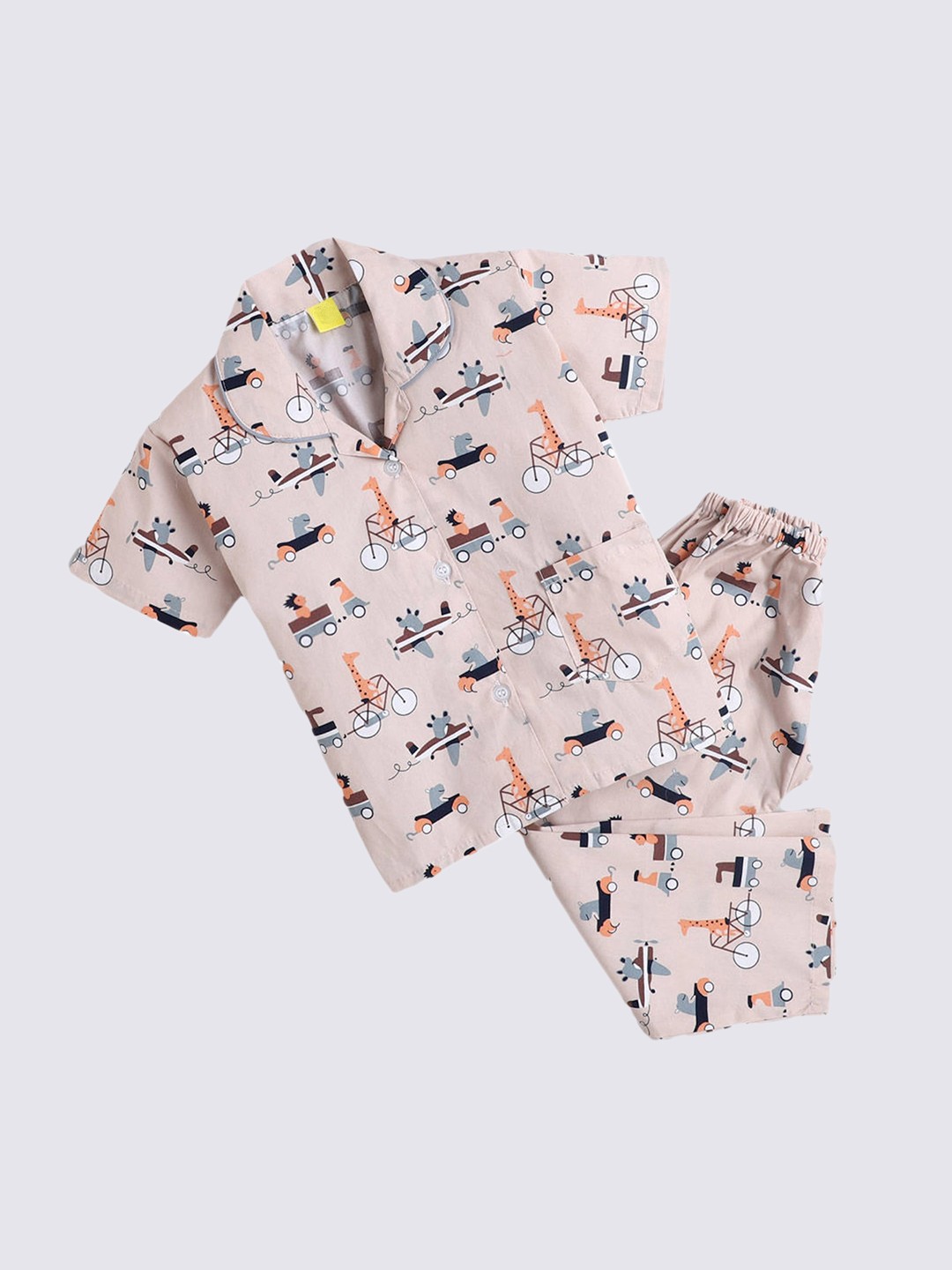 

The Magic Wand Unisex Kids Peach-Coloured & Grey Printed Night suit