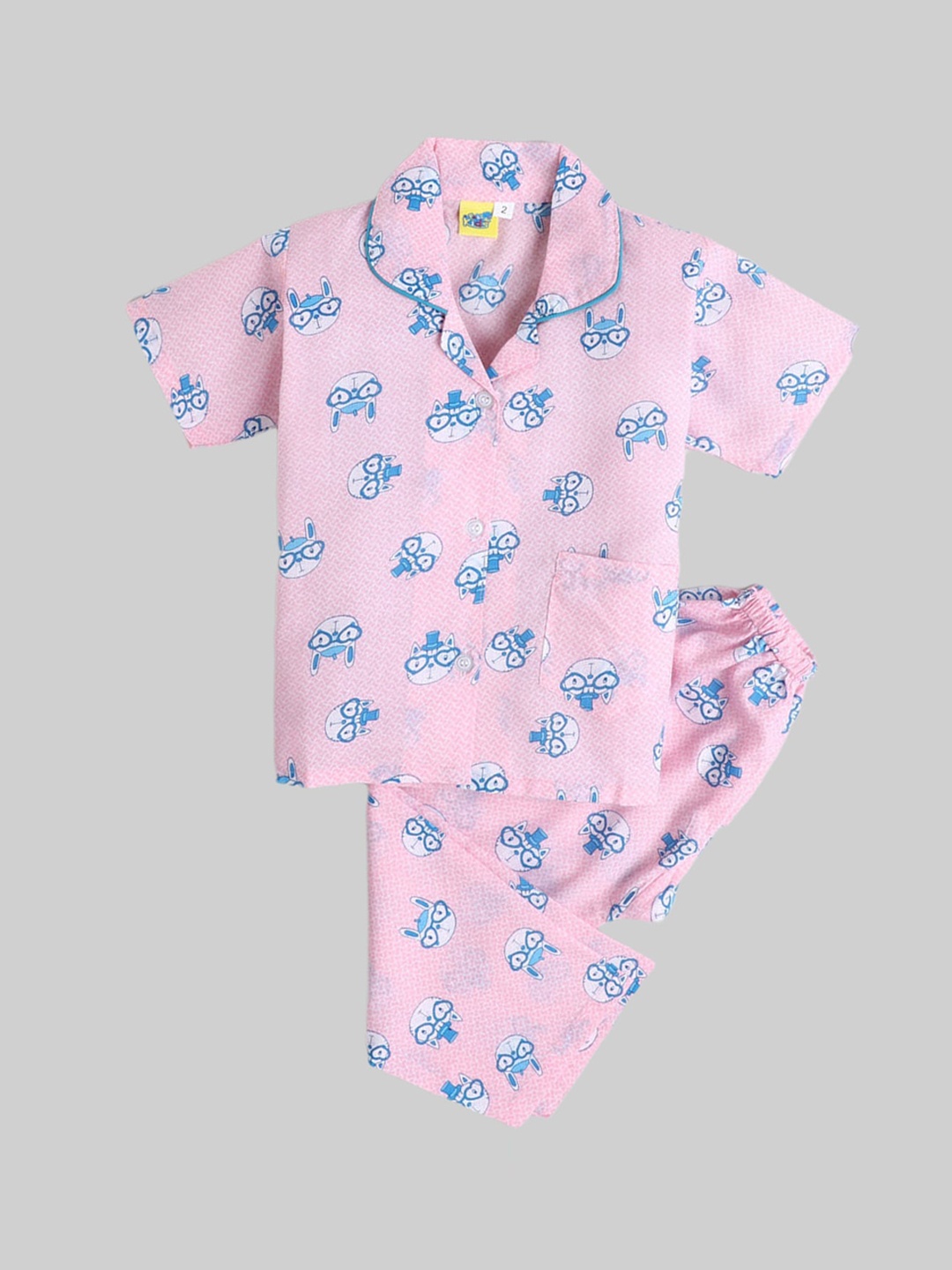 

The Magic Wand Kids Peach-Coloured & Blue Printed Night suit