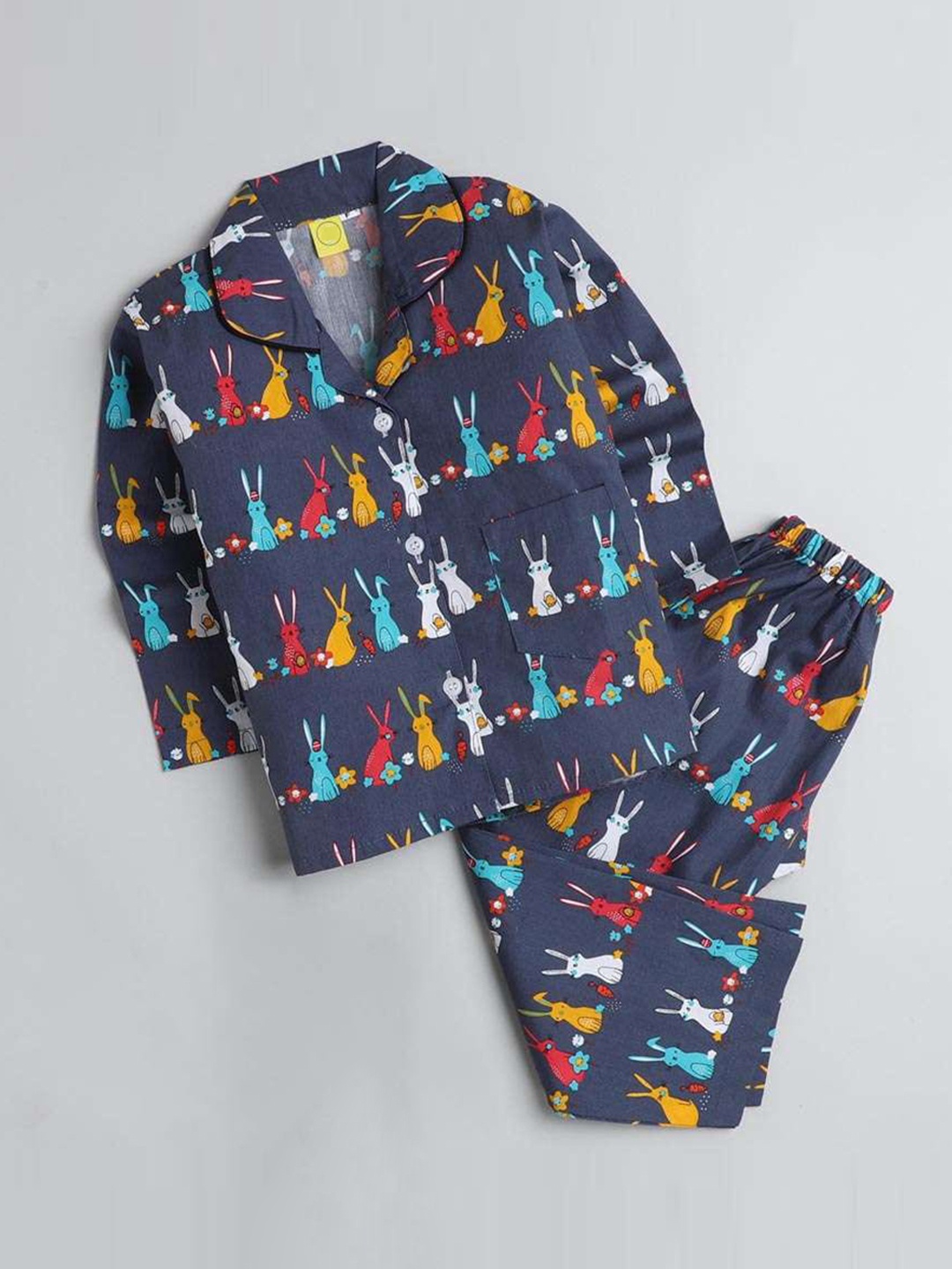 

The Magic Wand Unisex Kids Navy Blue & Yellow Printed Night suit