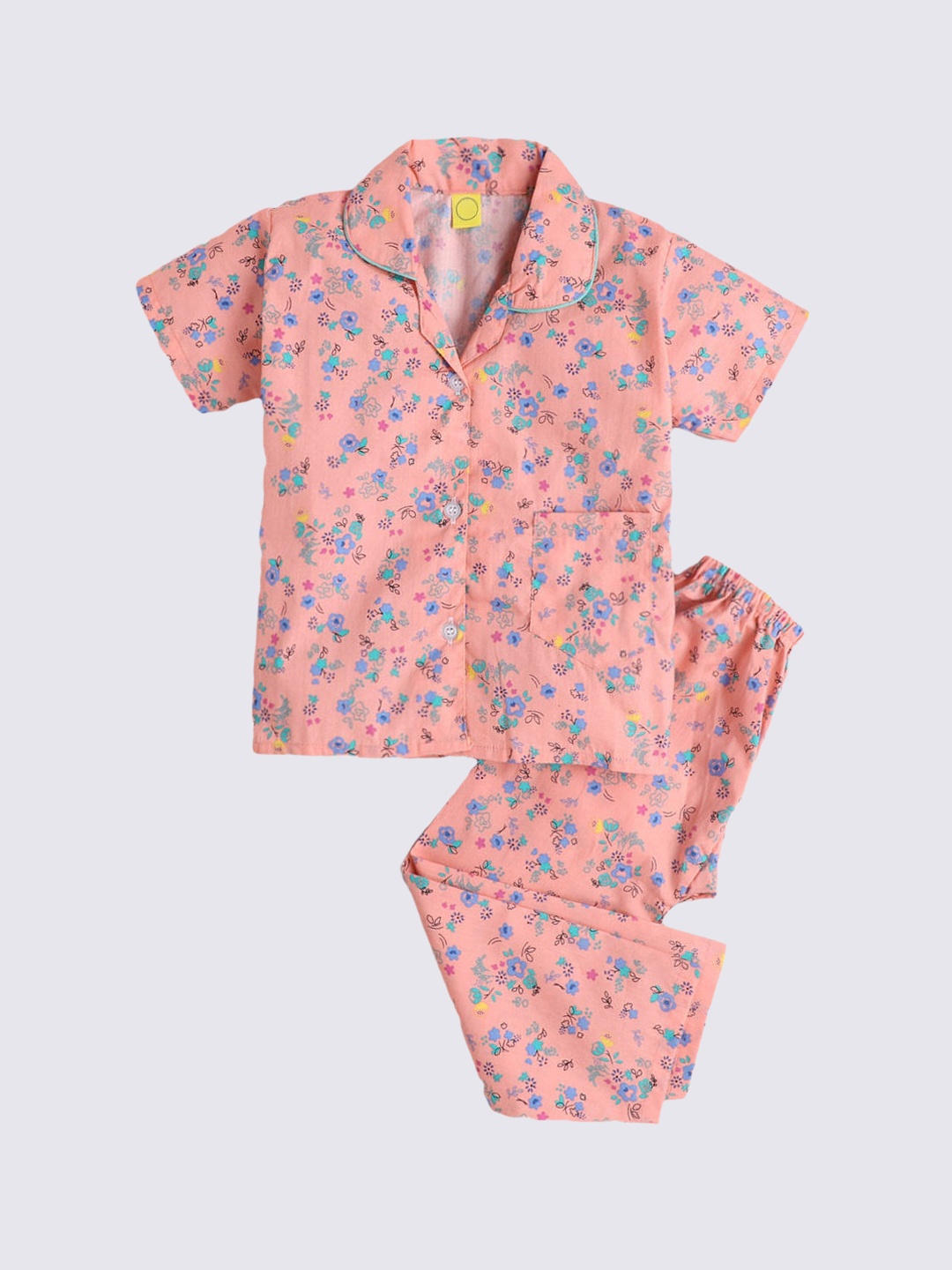 

The Magic Wand Unisex Kids Peach-Coloured & Blue Printed Night suit