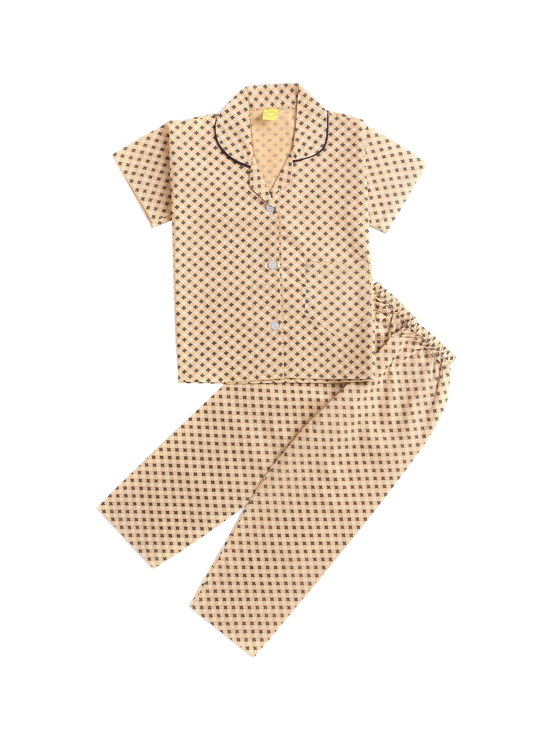 

The Magic Wand Unisex Kids Beige & Black Printed Night suit