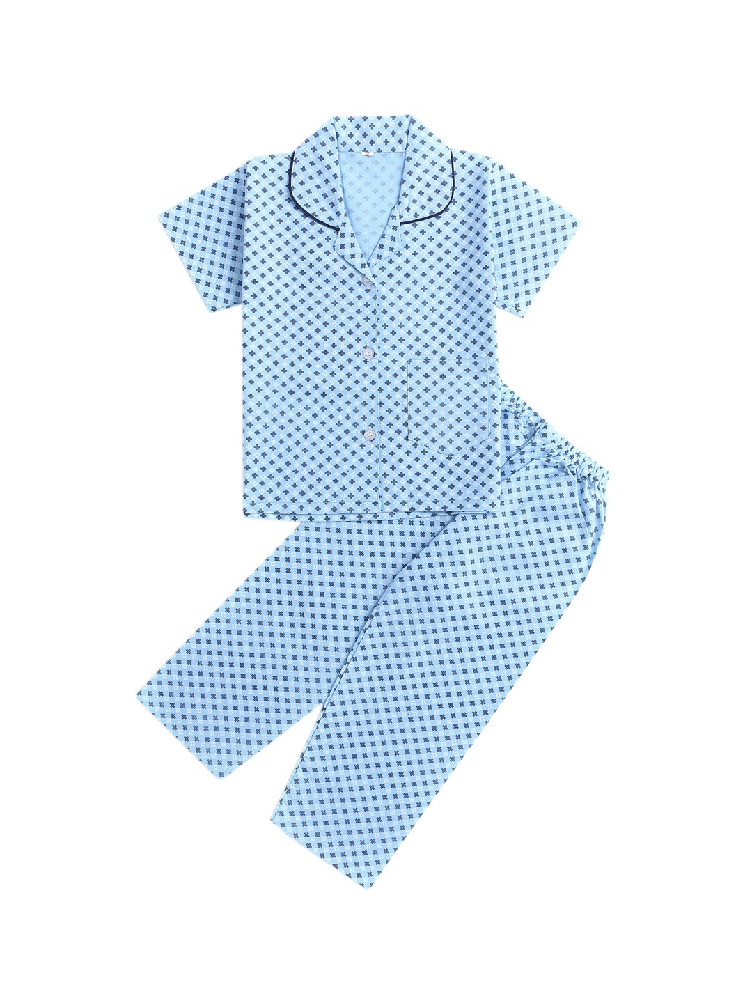 

The Magic Wand Kids Blue & White Printed Night suit