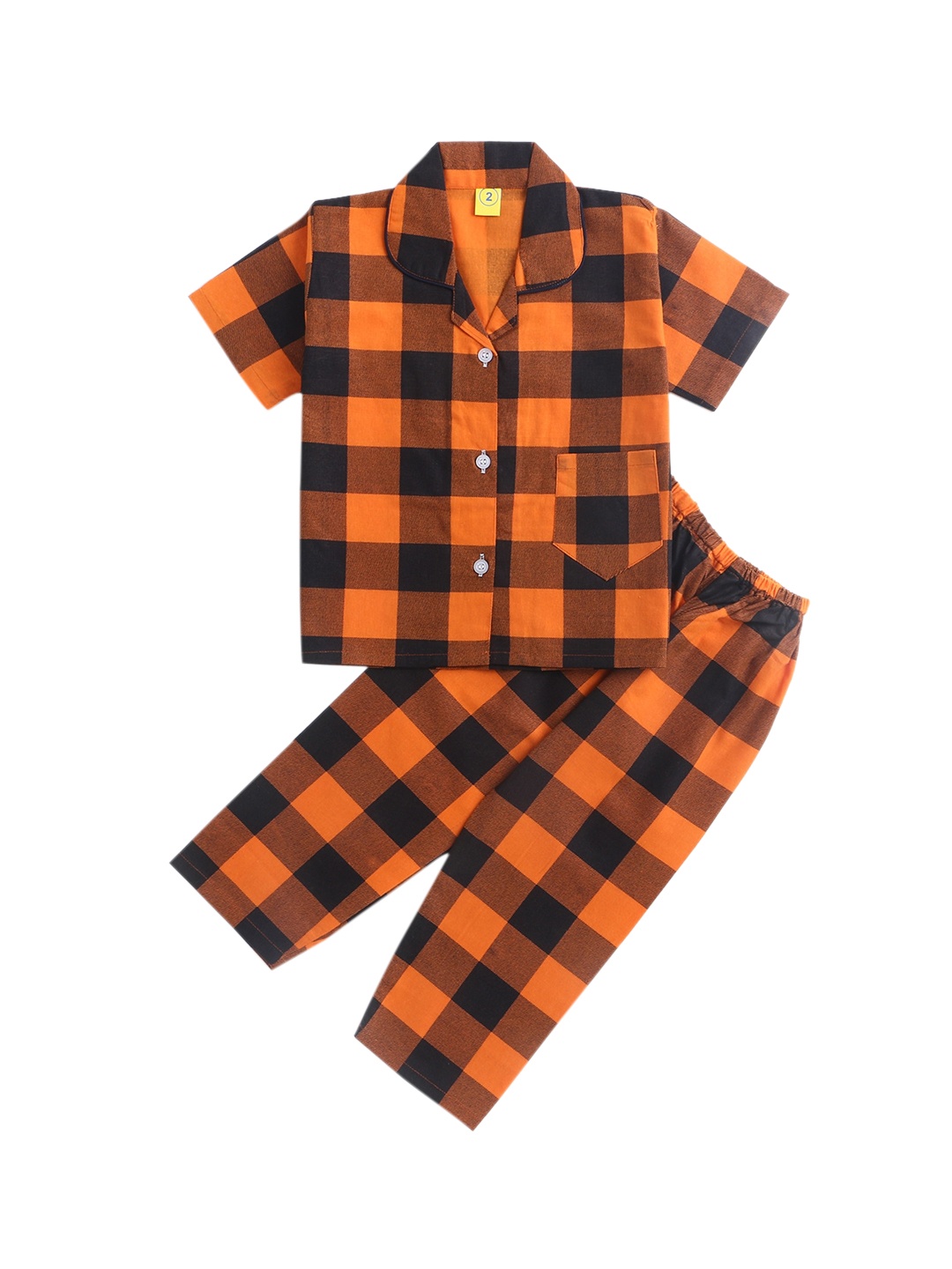 

The Magic Wand Unisex Kids Orange & Black Checked Night suit