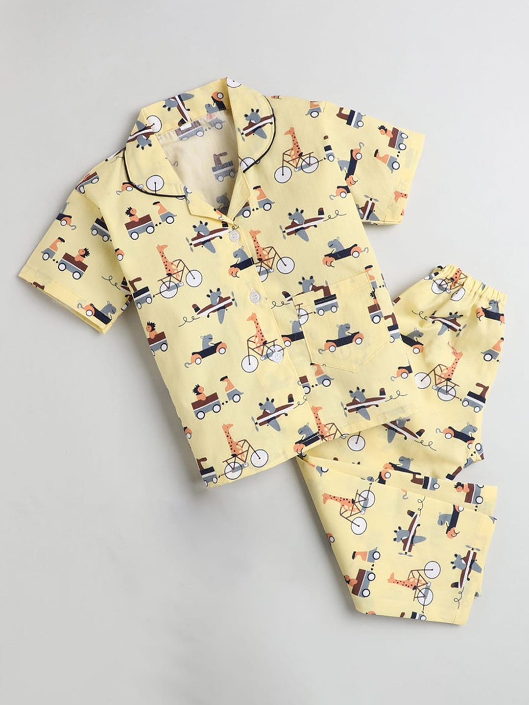 

The Magic Wand Unisex Kids Beige & Grey Printed Night suit