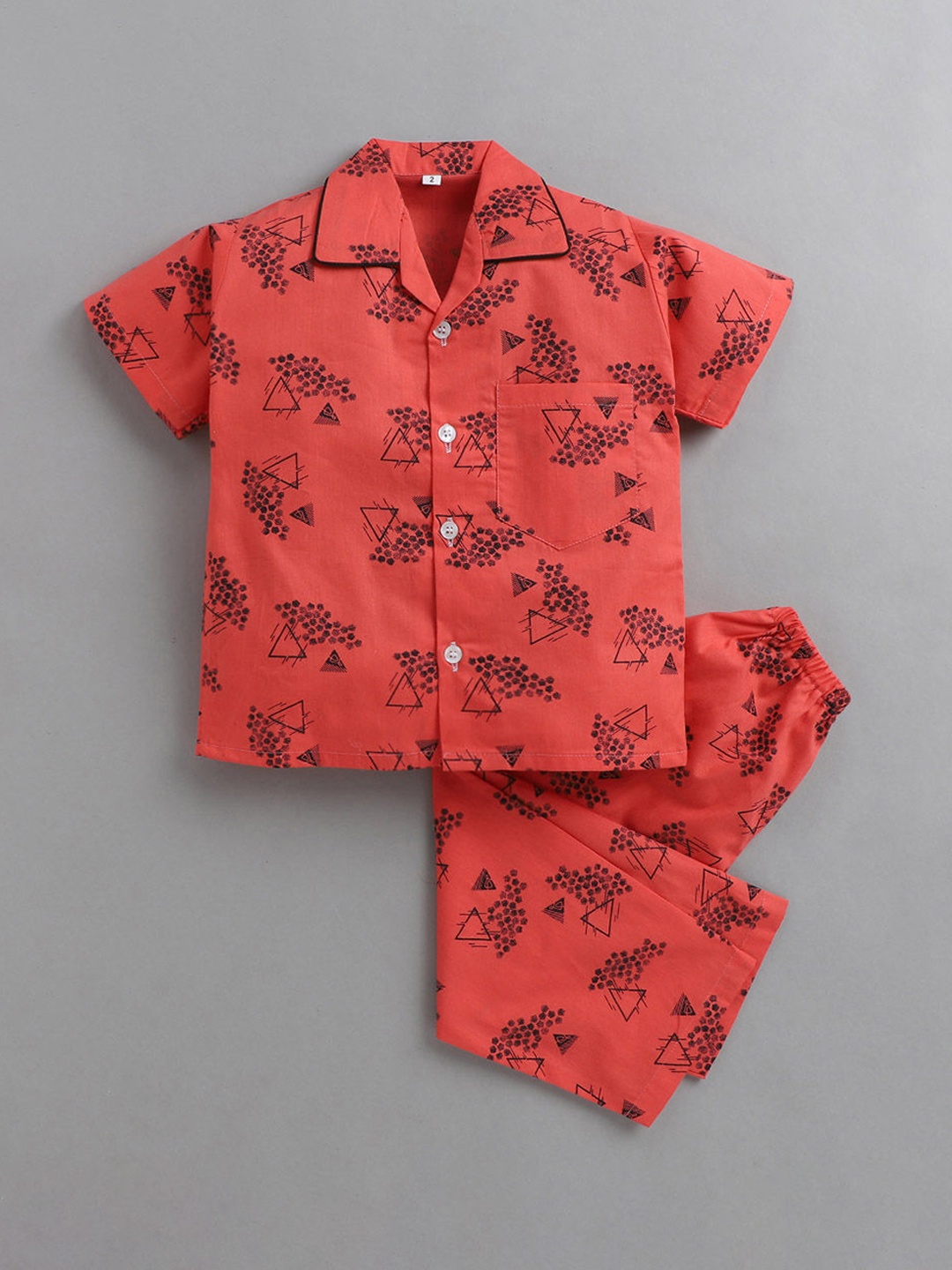 

The Magic Wand Unisex Kids Peach-Coloured & Blue Printed Night suit