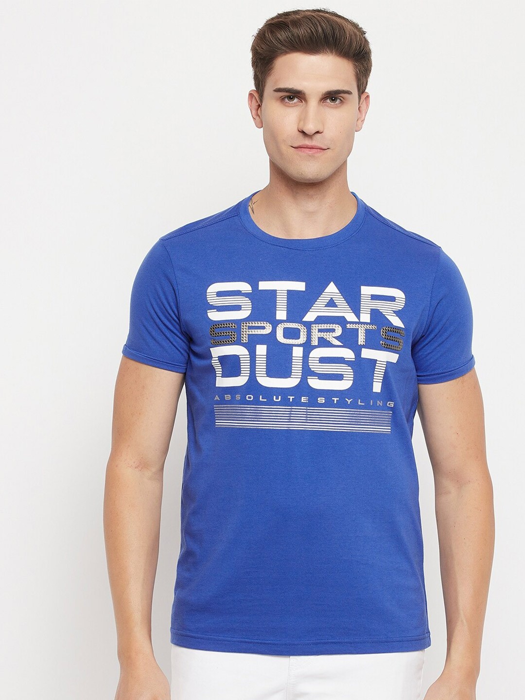 

Duke Men Blue Typography Printed Slim Fit Cotton T-shirt