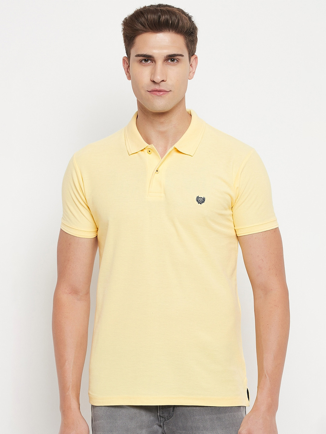 

Duke Men Yellow Polo Collar Slim Fit T-shirt