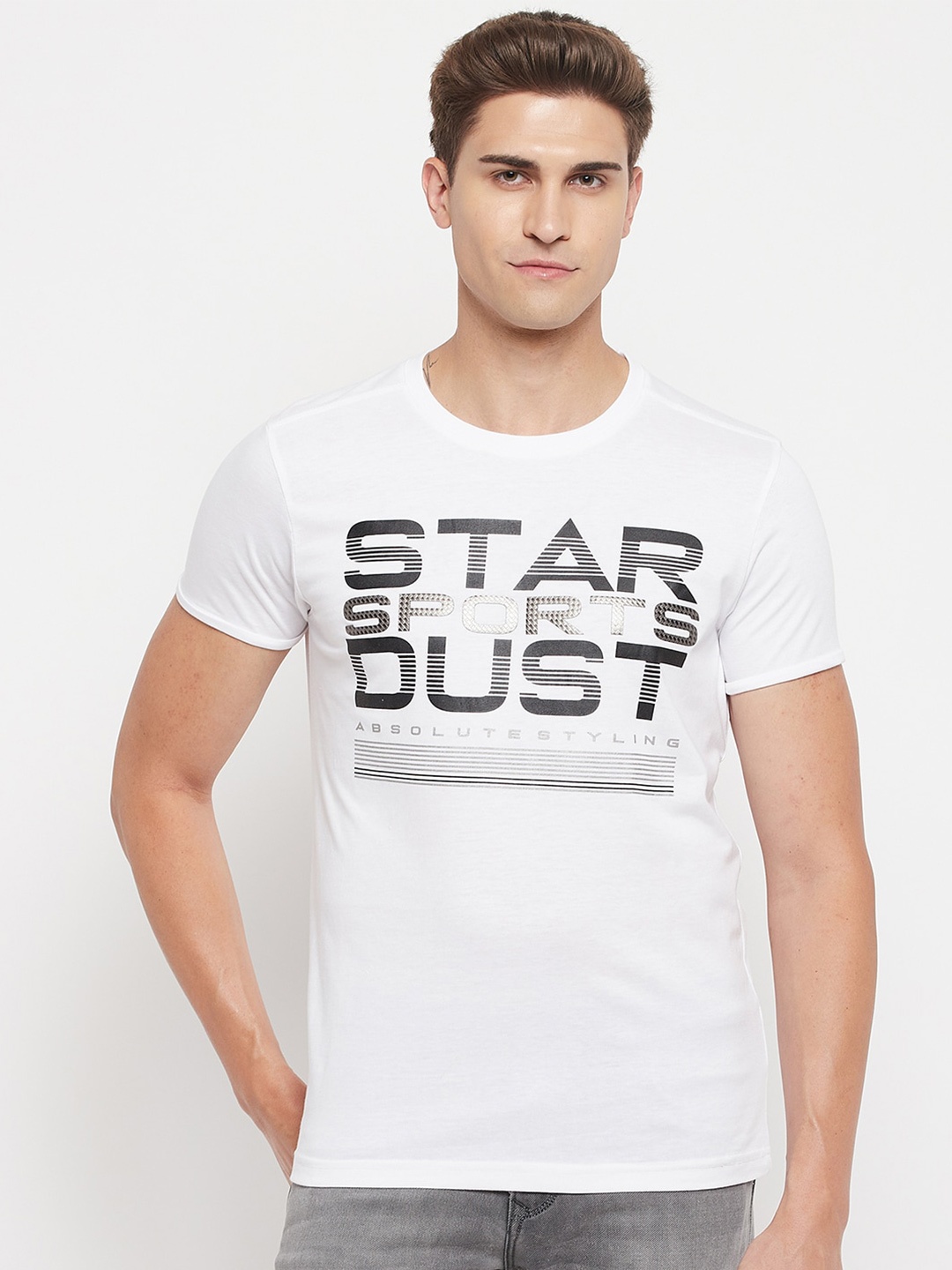 

Duke Men White Typography Printed Slim Fit Cotton T-shirt