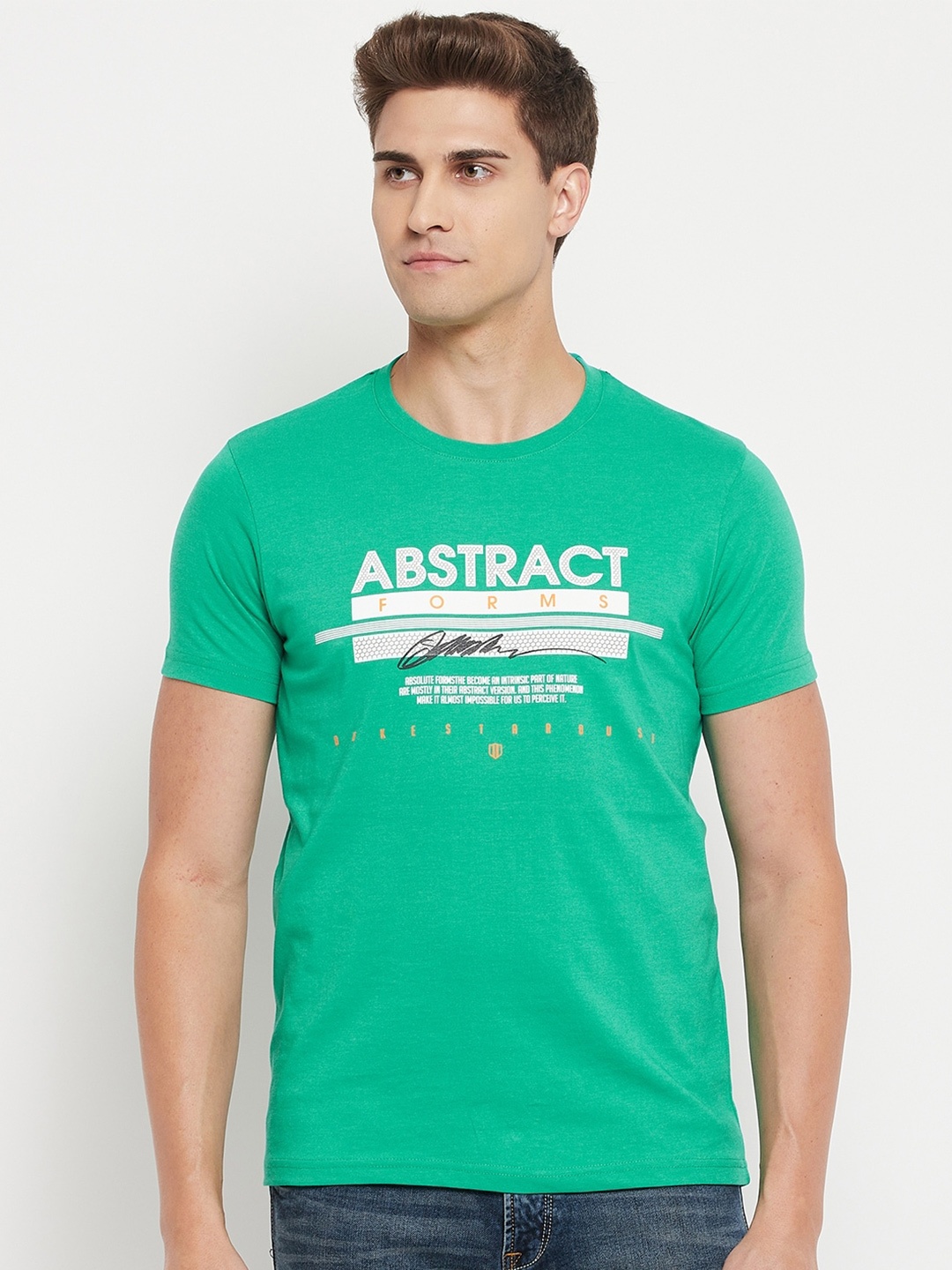 

Duke Men Green Typography Printed Slim Fit T-shirt