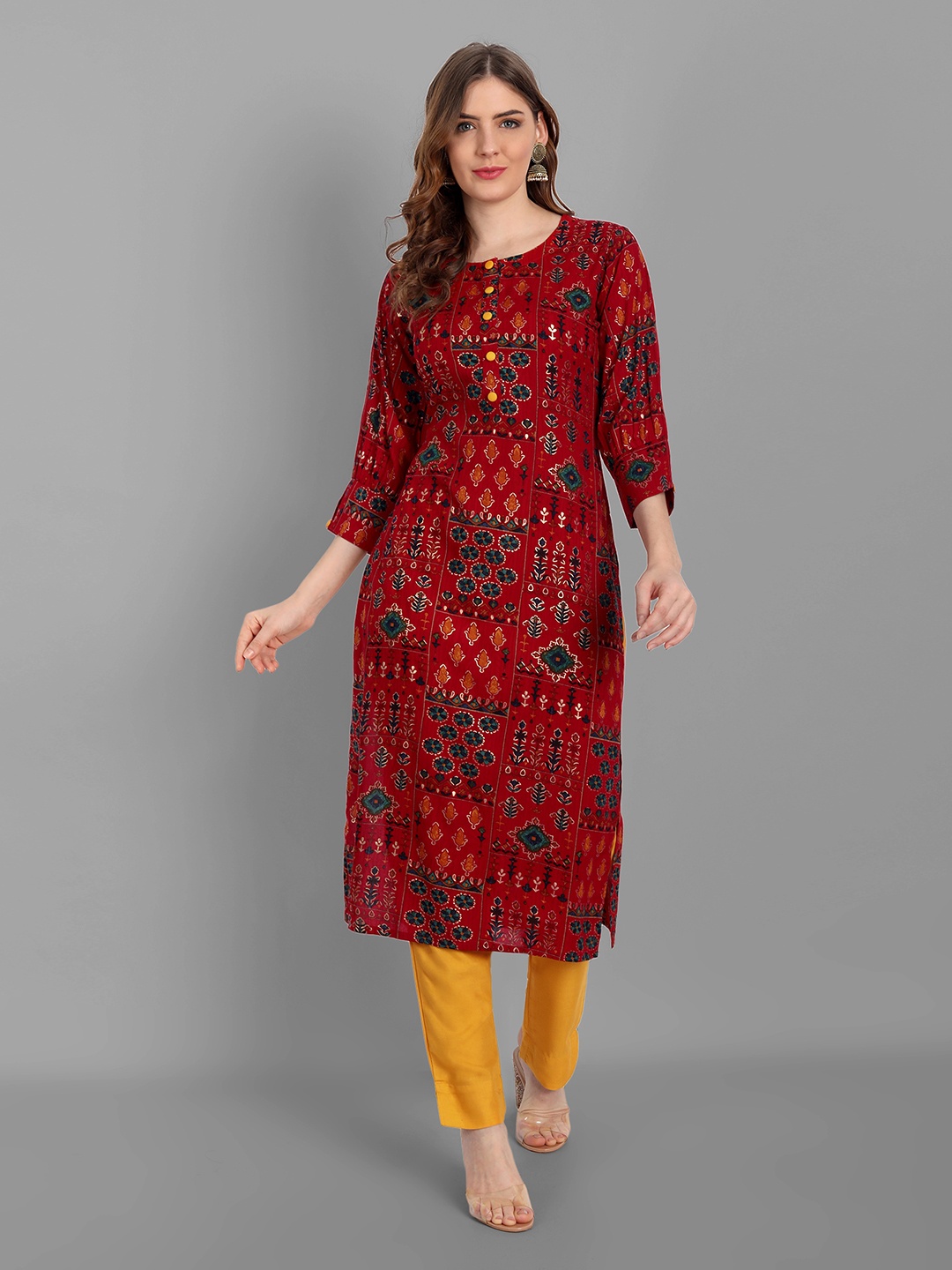 

V TRADITION Women Multicoloured Floral Printed Panelled Kurti with Trousers, Multi
